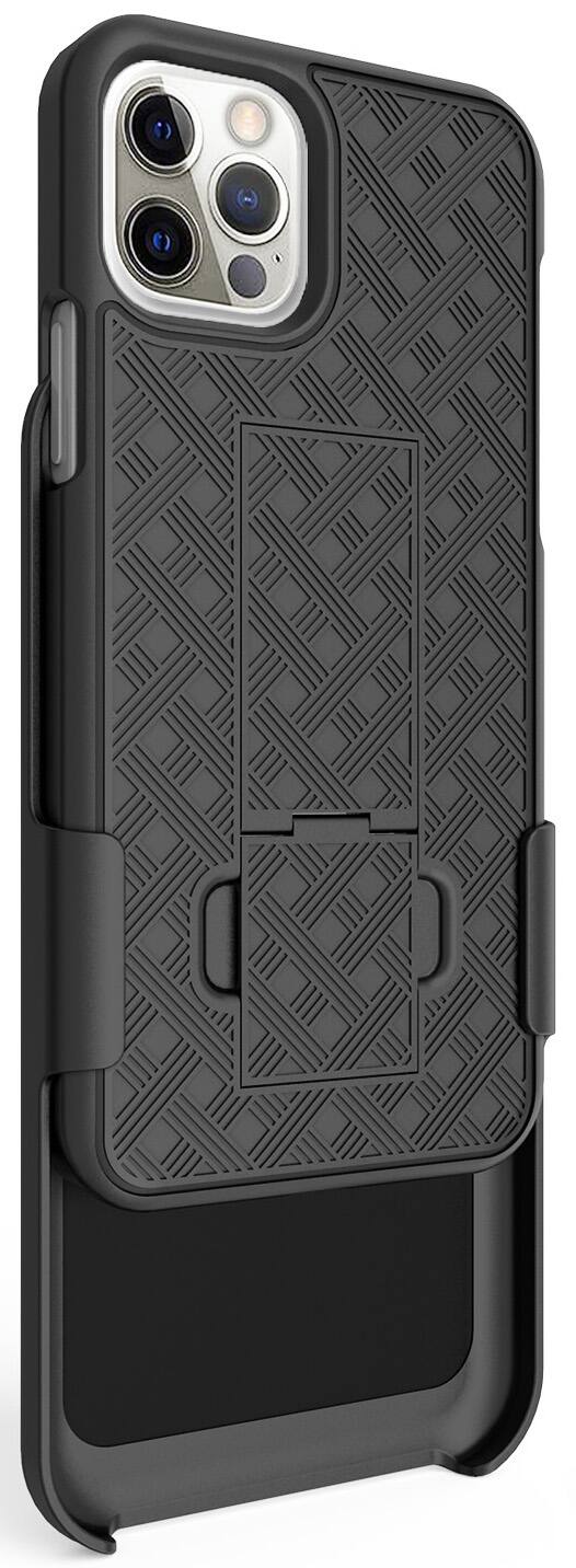 Alt View 8. Nakedcellphone - Slim Case with Stand and Belt Clip Holster for Apple iPhone 12 Pro Max - Black.
