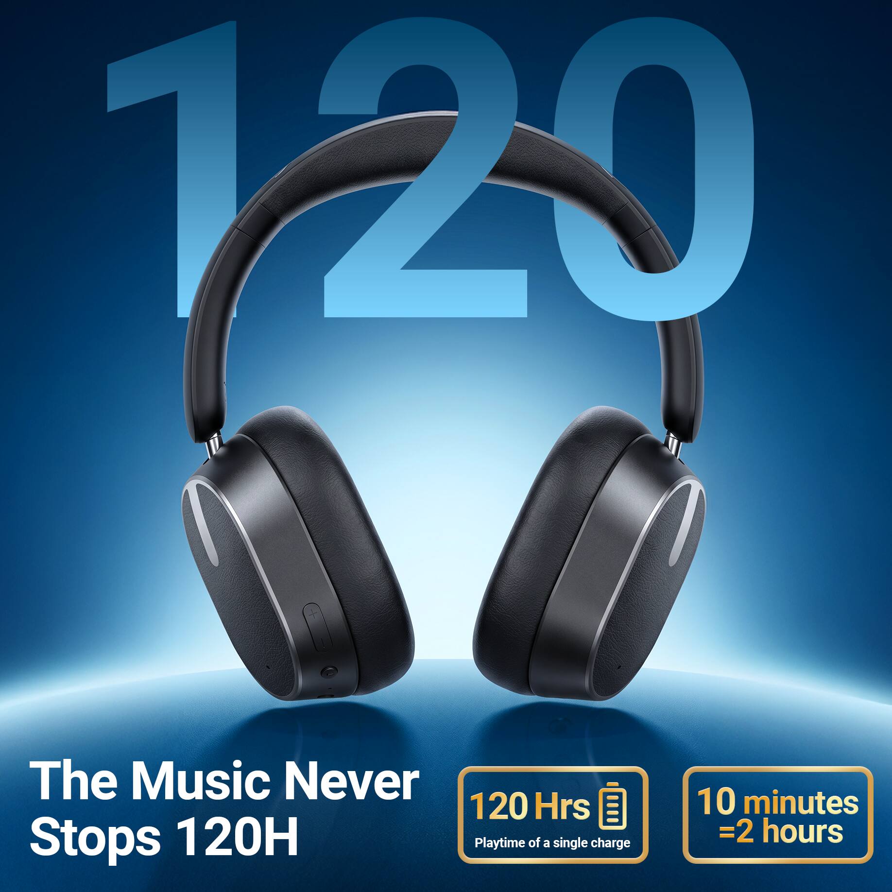 120

The Music Never Stops 120H

120 Hrs
Playtime of a single charge

10 minutes = 2 hours