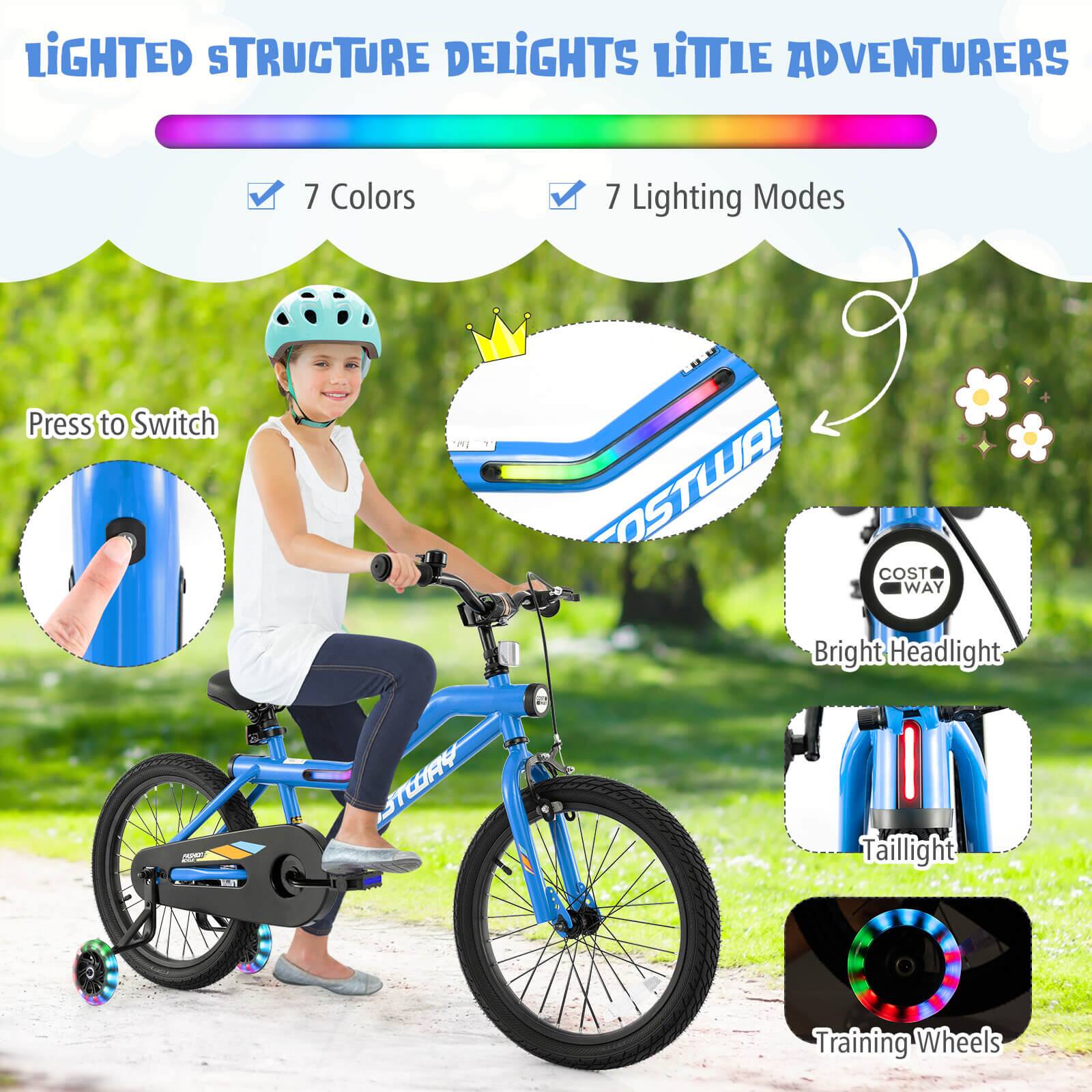 LIGHTED STRUCTURE DELIGHTS LITTLE ADVENTURERS

- 7 Colors
- 7 Lighting Modes

Press to Switch

Bright Headlight
Taillight
Training Wheels
