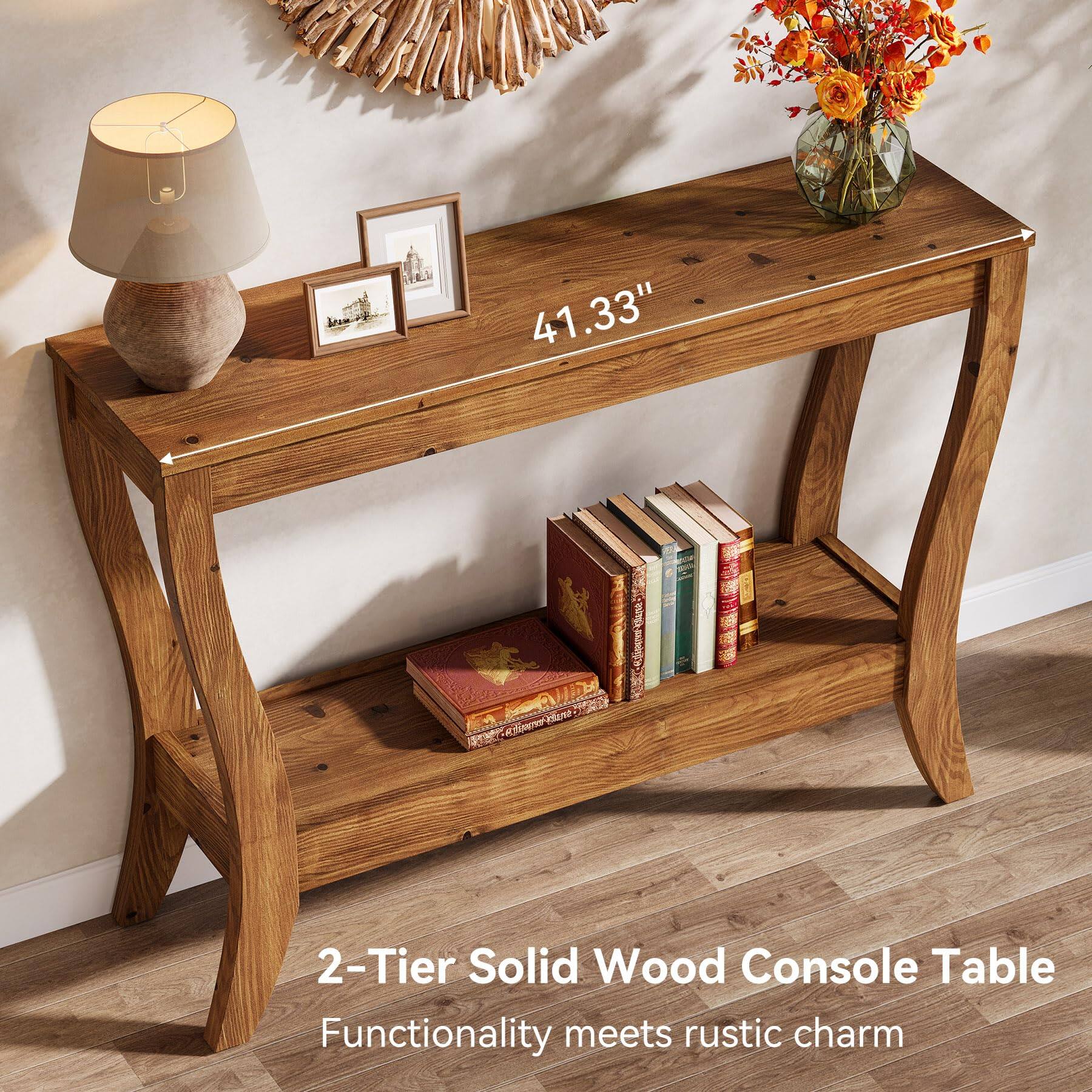 41.33"  
2-Tier Solid Wood Console Table  
Functionality meets rustic charm