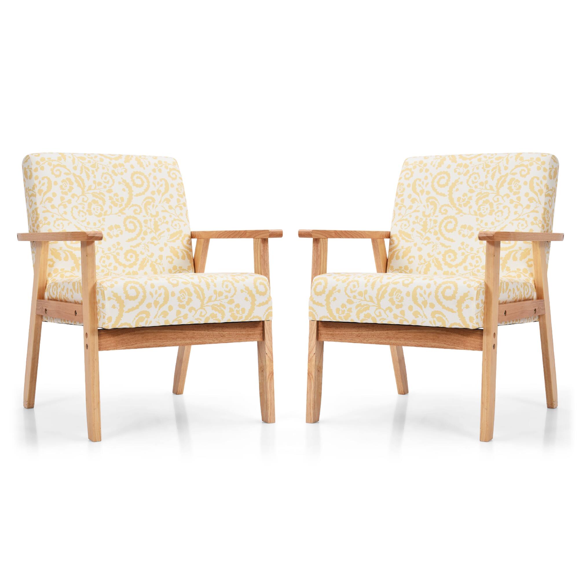 Alt View 12. Costway - Accent Upholstered Home Office Chair with Wooden Frame (Set of 2) - Yellow.