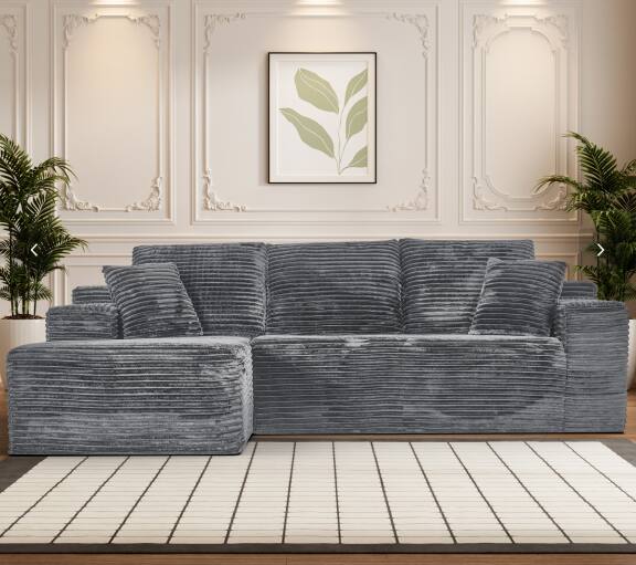 Angle. Anysun - 107" Rabbit Hair Modular Cloud L-Shaped Sofa w/ Recliner, Modern Sleeper, Deep Seat, No Assembly Needed - Grey.