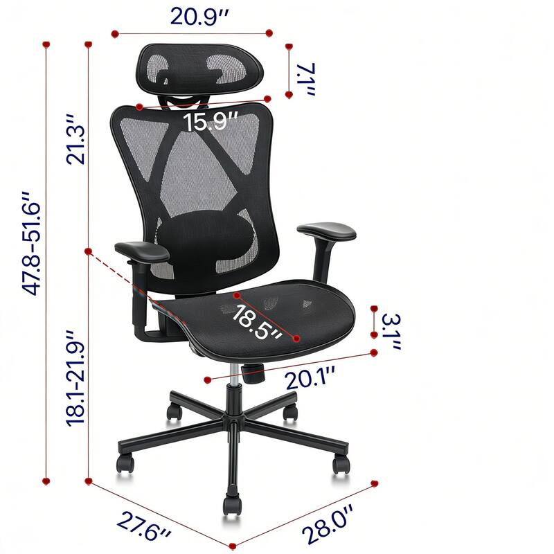 20.9"  
47.8-51.6"  
21.3"  
18.1-21.9"  
C  
7.1"  
15.9"  
18.5"  
20.1"  
3.1"  
27.6"  
28.0"