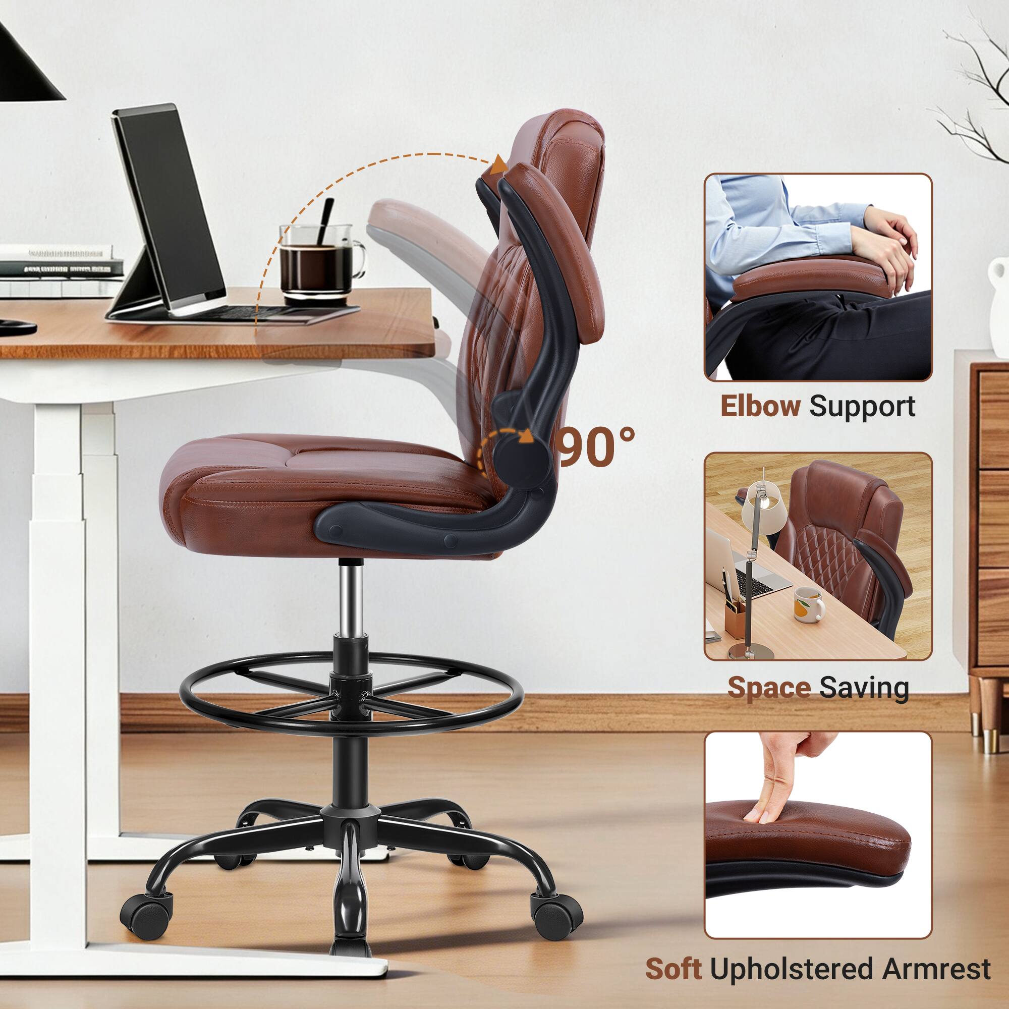 - 90° Elbow Support
- Space Saving
- Soft Upholstered Armrest