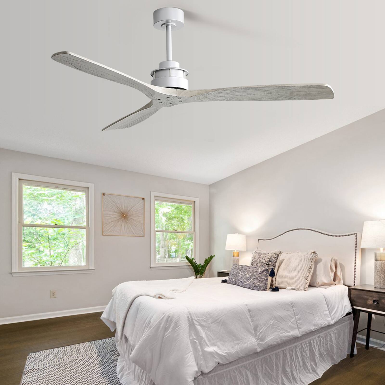 Alt View 2. Sofucor - 60 Inch Ceiling Fan No Light Modern Solid Wood Ceiling Fan with Remote High Airflow Quiet Reversible DC Motor 6 Speeds - Silver.