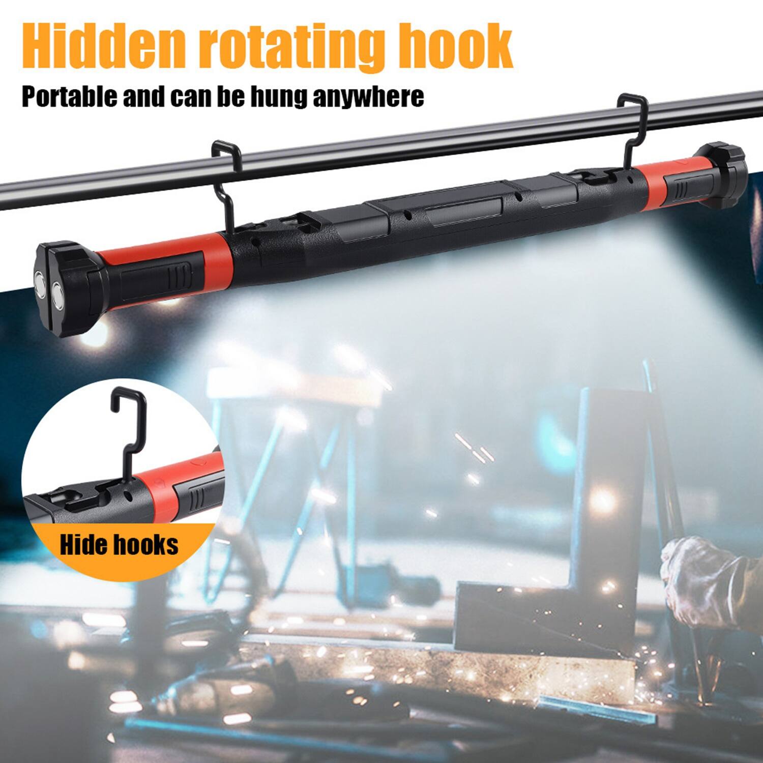 Hidden rotating hook  
Portable and can be hung anywhere  

Hide hooks