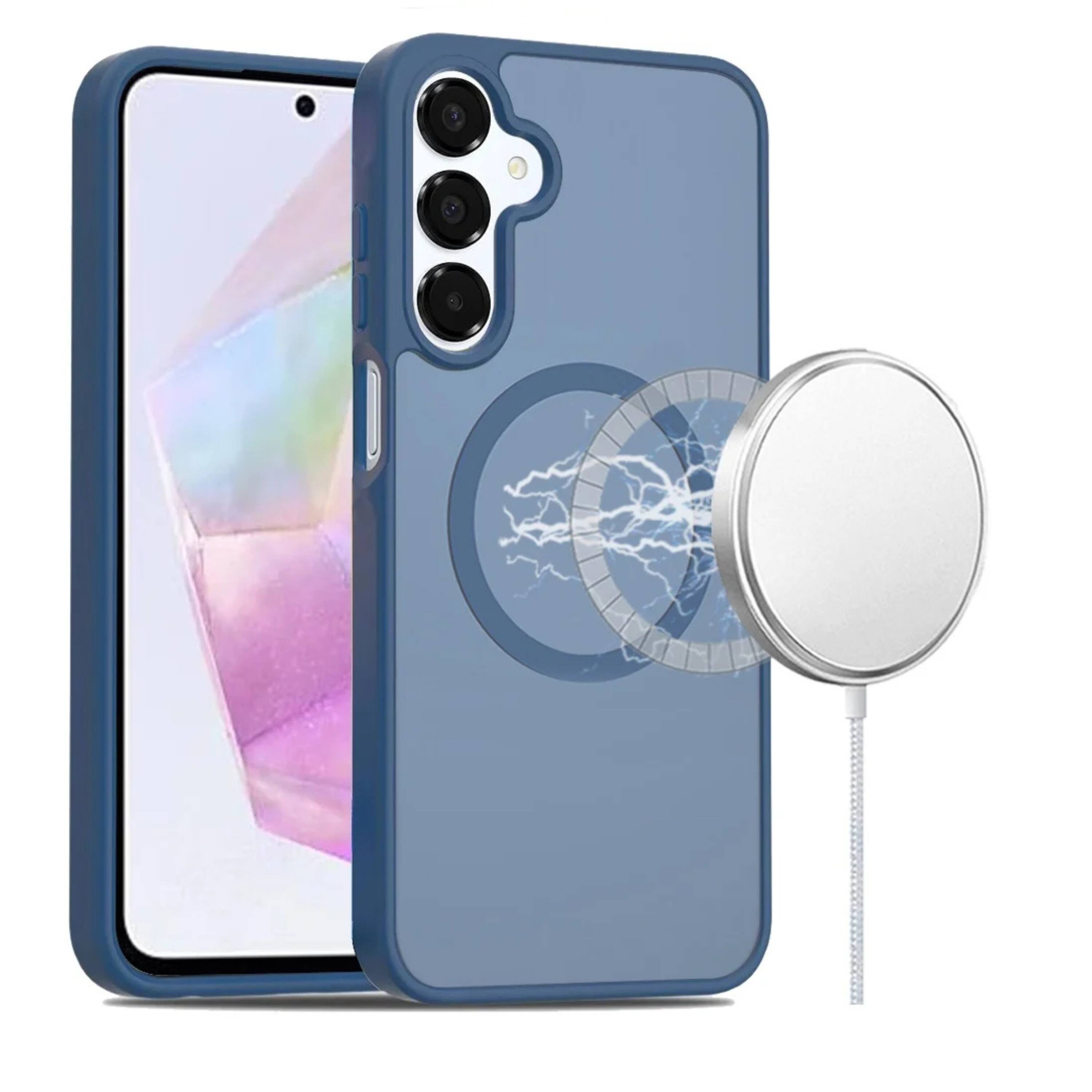 Angle. Kitcheniva - Magnetic Circle Soft Touch Translucent Phone Case With Tempered Glass For Samsung A36 A56 Navy Blue - Blue.