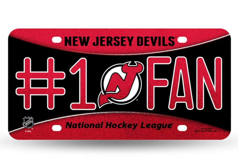 New Jersey Devils #1 Fan Sparkly Glitter Look License Plate Tag - Number One! Let's Go! It's all about the Bling!