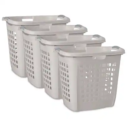 Front. Sterilite - Sterilite Ultra Easy Carry Plastic Laundry Basket, 2.1 Bushel, Grey, 4 Pack - Gray.