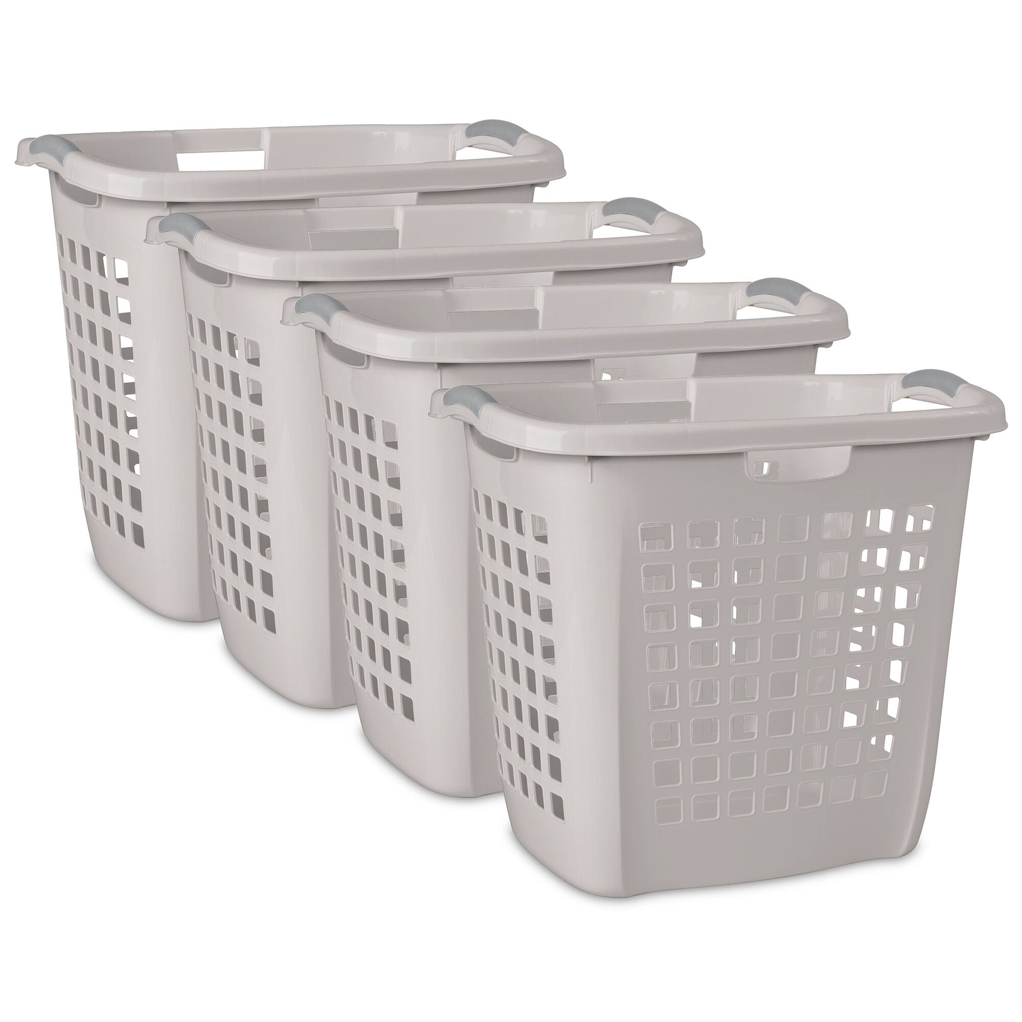 Front. Sterilite - Sterilite Ultra Easy Carry Plastic Laundry Basket, 2.1 Bushel, Grey, 4 Pack - Gray.