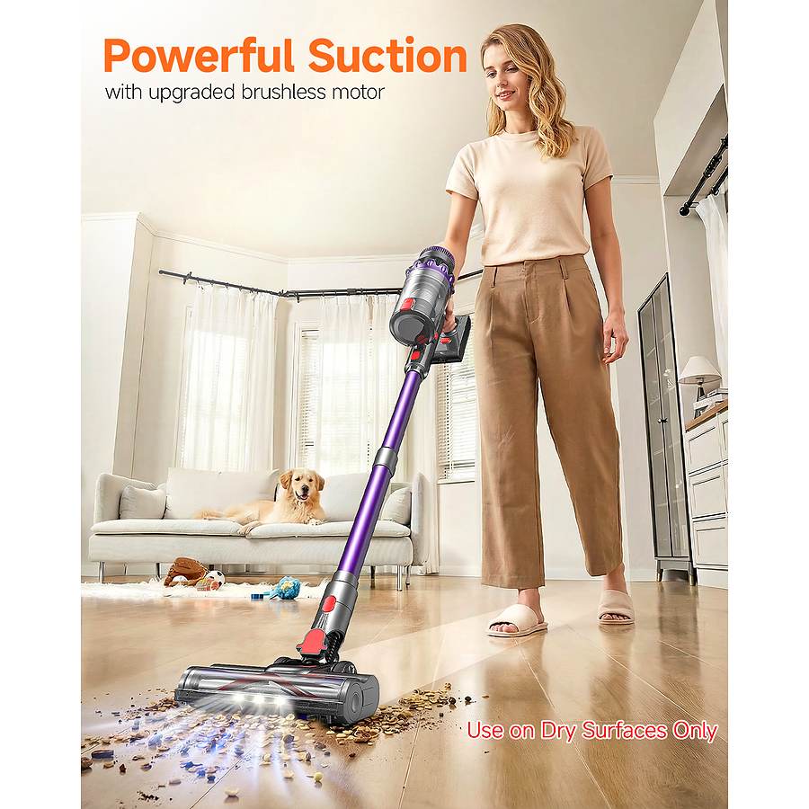 Powerful Suction with upgraded brushless motor  
Use on Dry Surfaces Only
