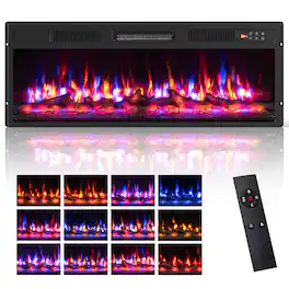 Costway - 36 Inch Recessed Electric Fireplace Heater with Adjustable Flame Colors, Brightness - Black 36 inch
