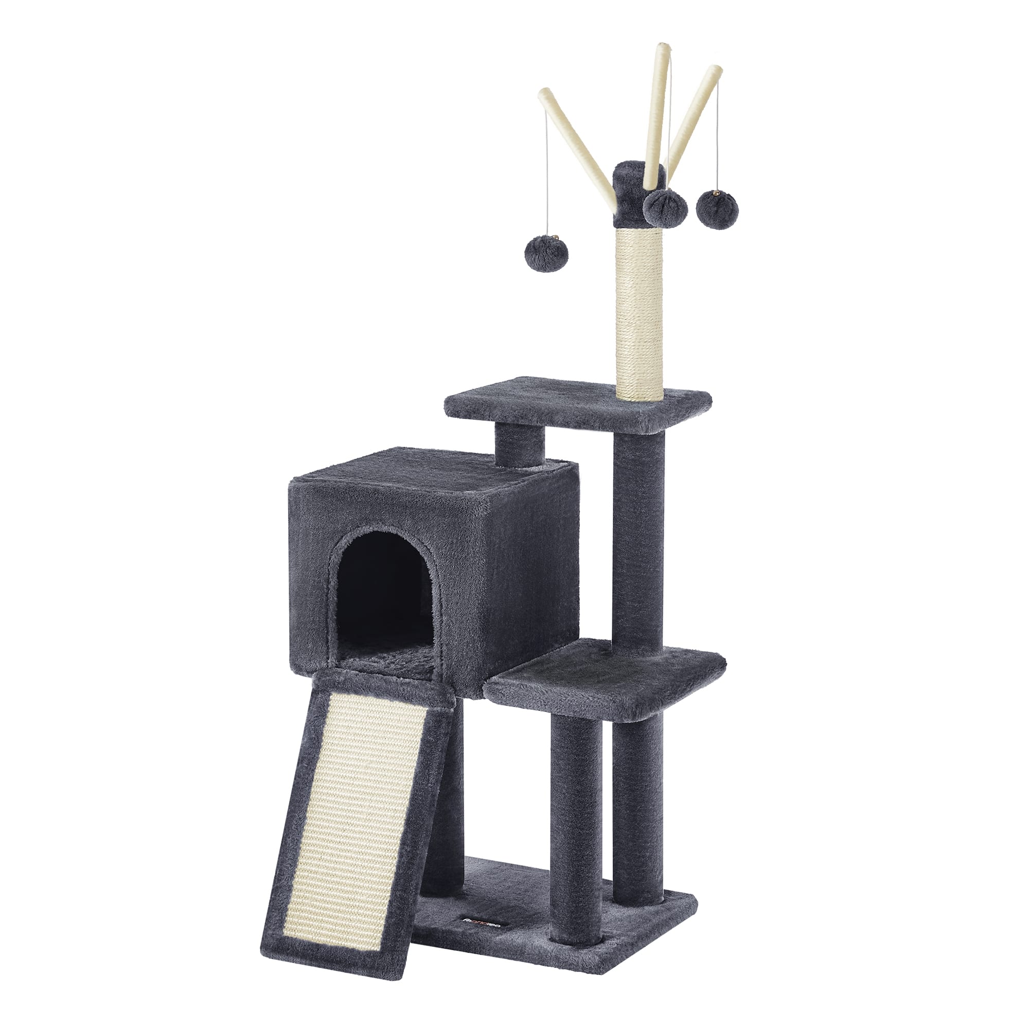 Songmics Home - Cat Tree, Small Cat Tower for indoor Cats, Kittens, Multi-Level Plush Cat Condo, 16.5 x 12.6 x 46.5 Inches - Smoky Gray