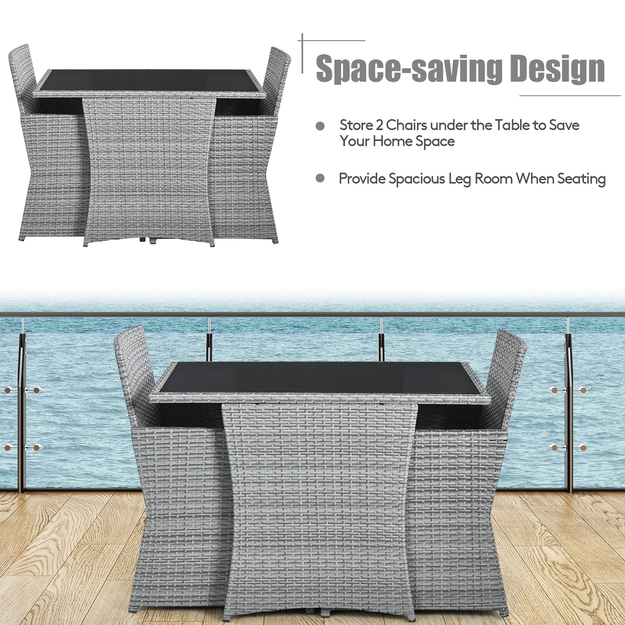 Space-saving Design
Store 2 Chairs under the Table to Save Your Home Space
Provide Spacious Leg Room When Seating