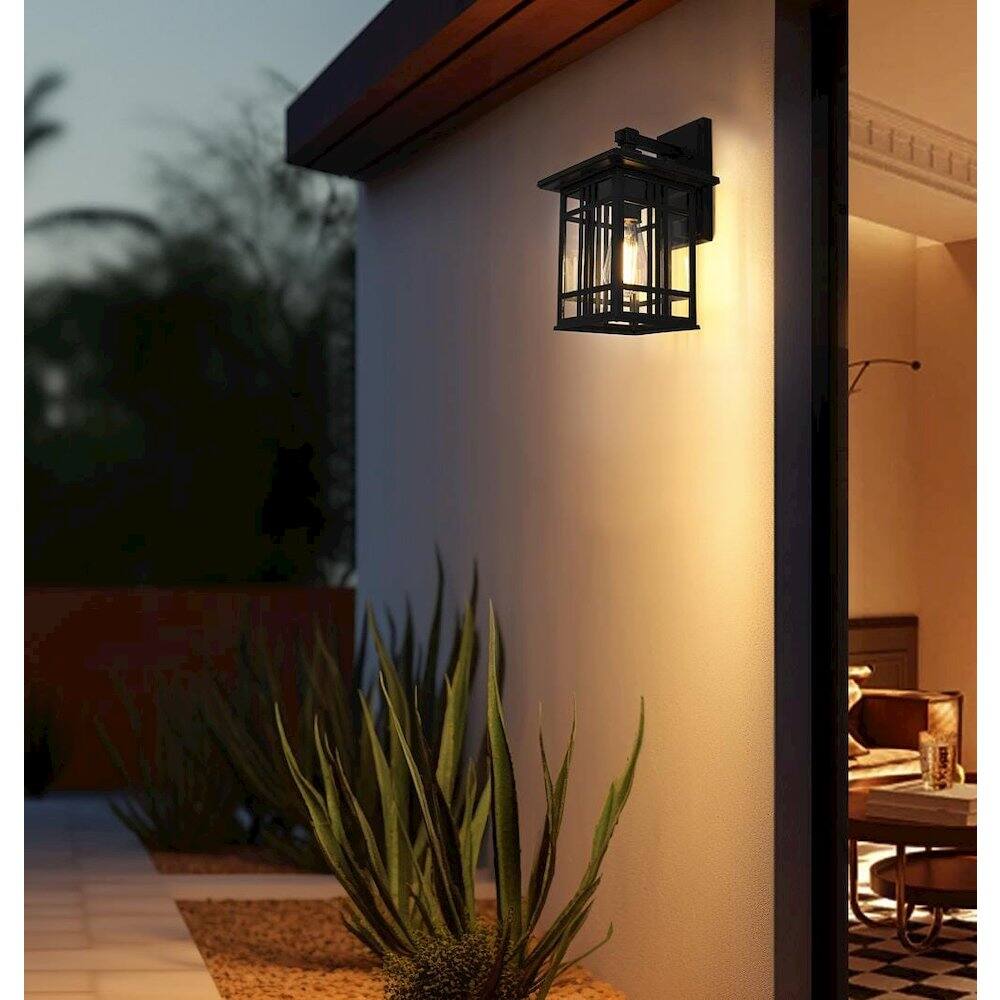 Alt View 4. Elegant Lighting - Harley 13 inch Outdoor Wall sconce in Black - Black And Clear.