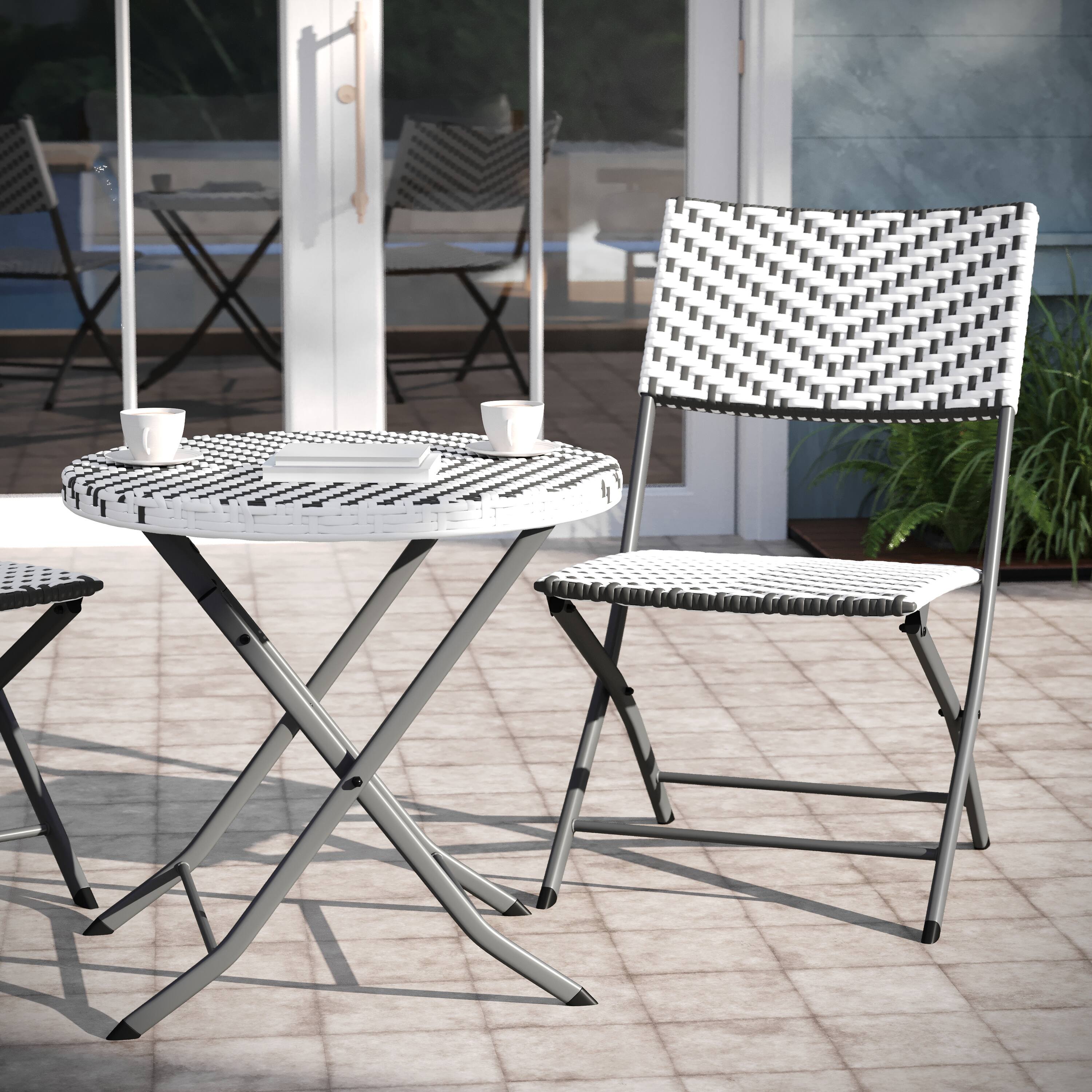 Alt View 3. Emma + Oliver - Ciel Three Piece Folding Bistro Set in PE Rattan with Metal Frames for Indoor and Outdoor Use - Gray & White.