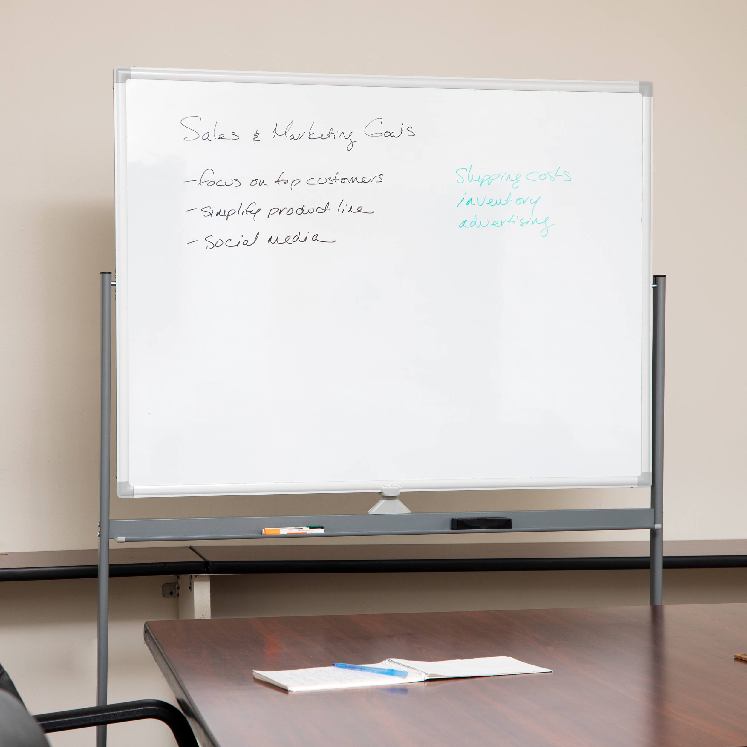 Alt View 11. Mind Reader - Rolling Double-Sided Dry Erase Magnetic Board, Board Size: 47 x 35.5, Overall Size 49.5"L x 21"W x 73.5"H - White.