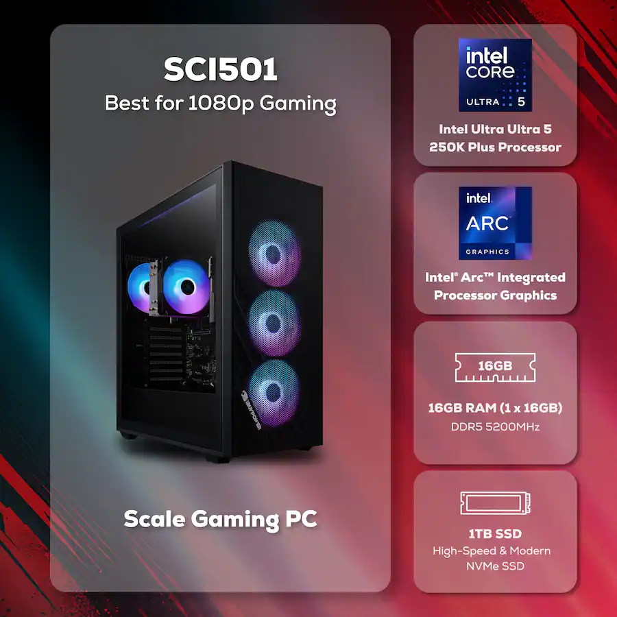 iBUYPOWER Scale Gaming Desktop PC_Intel Core Ultra 5 250K Plus, 16GB ...