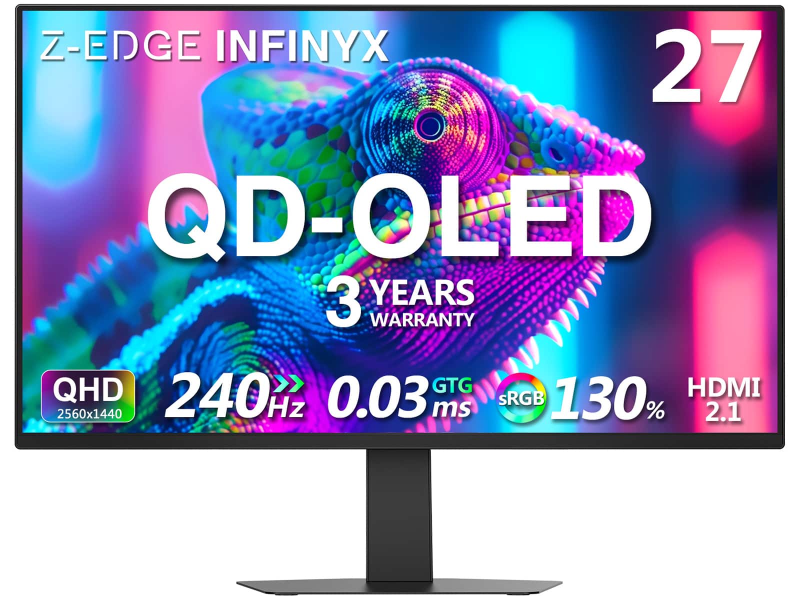 Z Z-Edge - INFINYX X27 27" OLED 2K QHD 2560x1440 240Hz GTG 0.03ms Gaming Monitor, with Adjustable Stand, 3 Years Warranty - Black