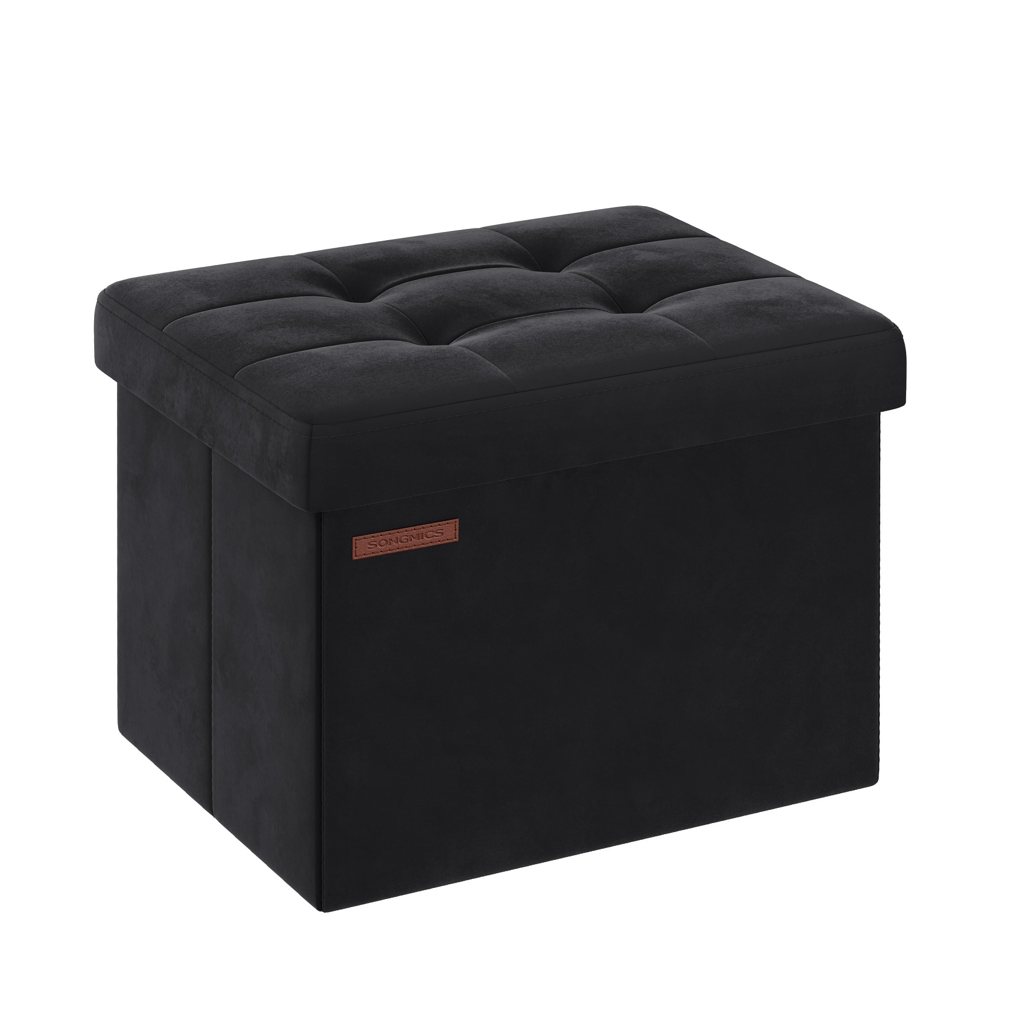 Songmics Home - Storage Ottoman, Foldable Small Ottoman Foot Rest, 12.2 x 16.1 Inches Foot Stool, Ottoman with Storage - Ink Black