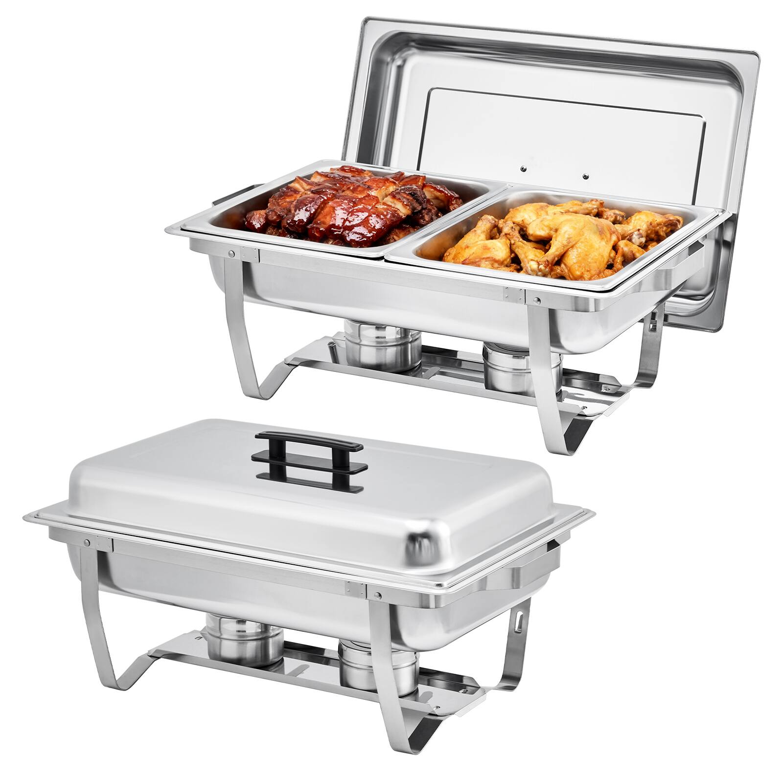 Left. GARVEE - 2 Pack Chafing Dishes for Buffet, 8 Qt Buffet Servers and Warmers Sets, Rectangular Stainless Steel Chafing Dishes - Silver.