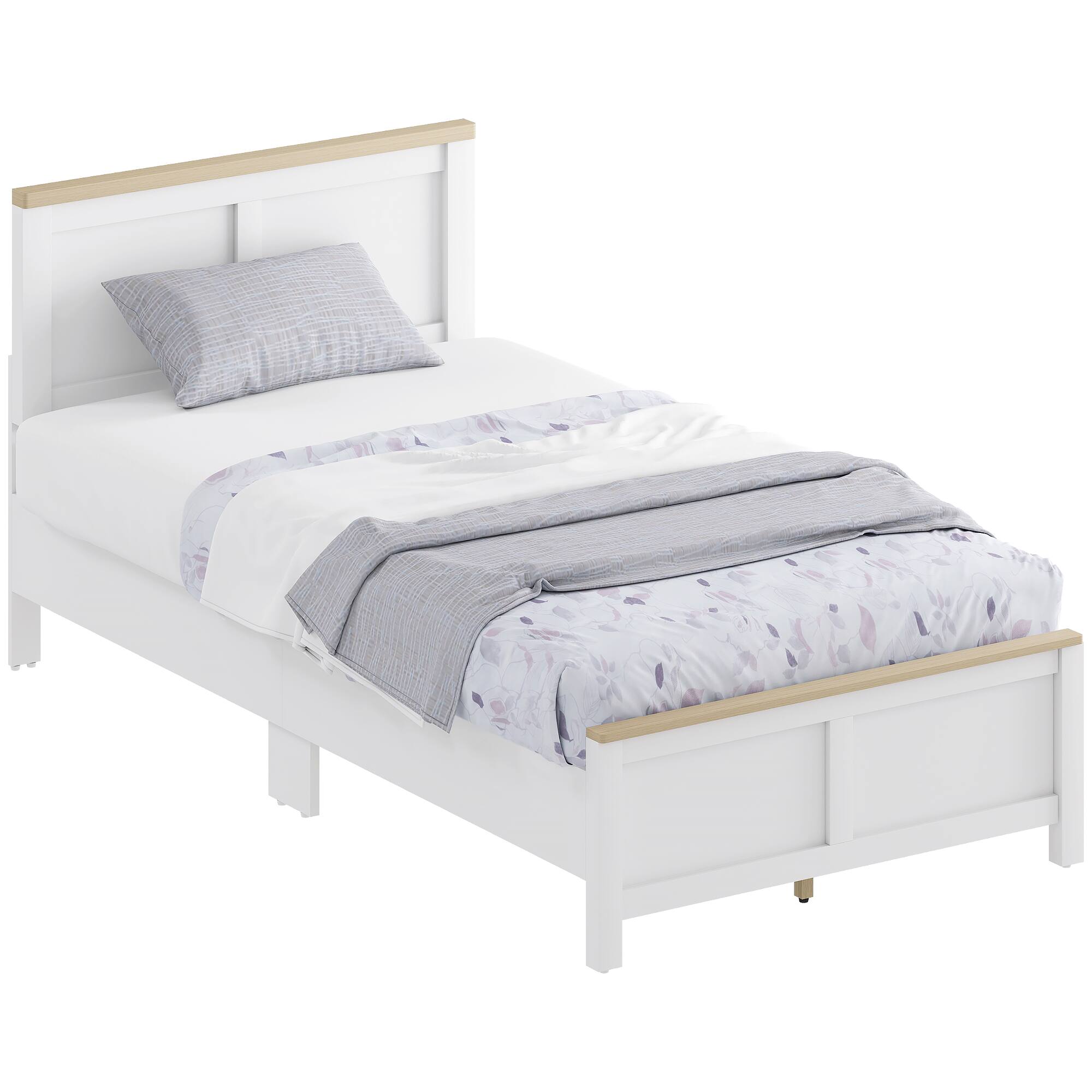 Front. Homcom - Twin Size Bed Frame with Headboard and Footboard, Twin Platform Bed Frame with Wooden Slats, Under-Bed Storage - White.
