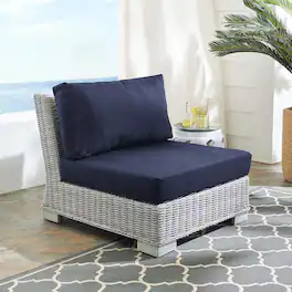 Conway Sunbrella® Outdoor Patio Wicker Rattan Armless Chair by Modway - Light Gray Navy