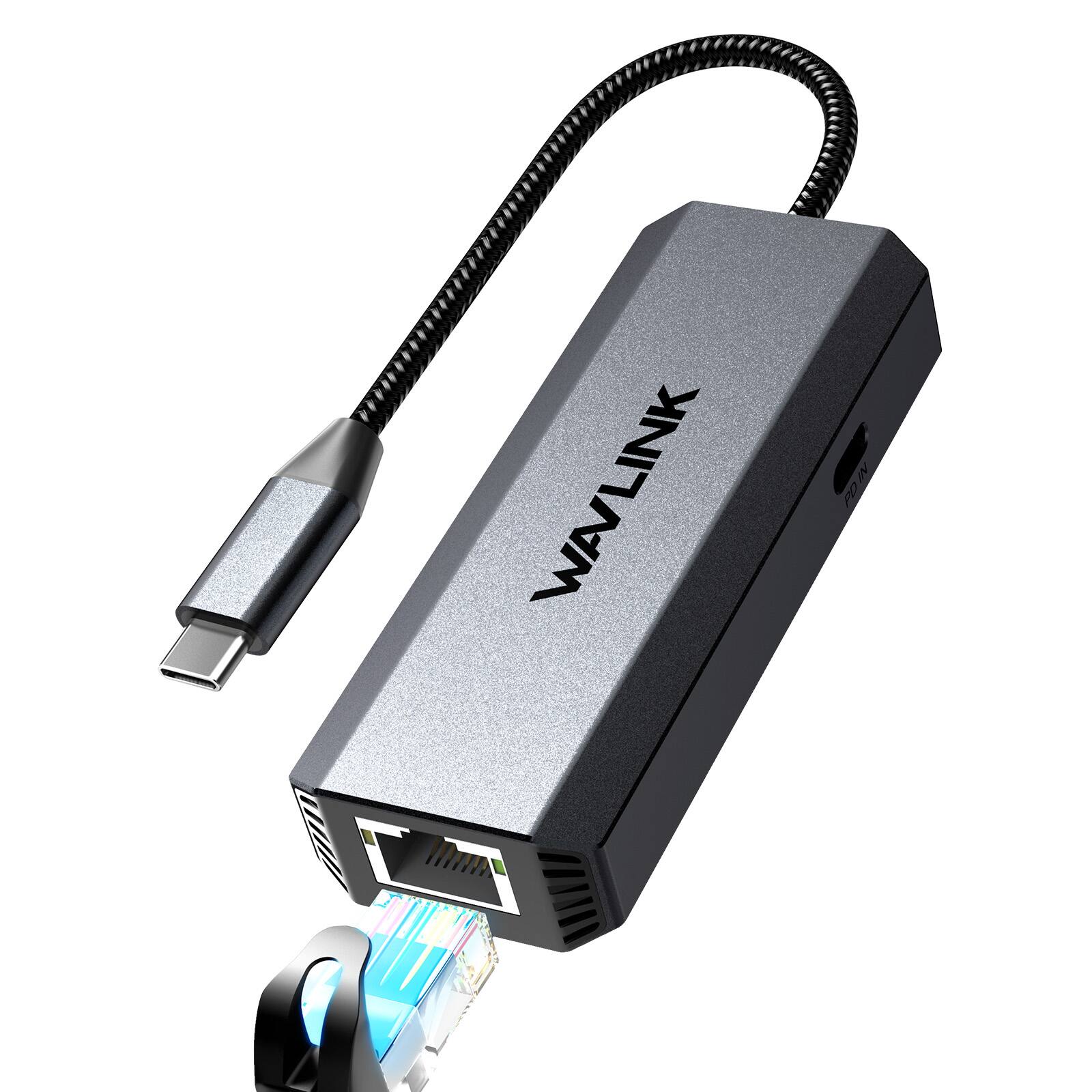 Back. WAVLINK - WAVLINK USB-C to Ethernet Adapter, 2.5 Gbps RJ45 Plug and Play Network Adapter,  Wired Internet Adapter with PD 95W for.