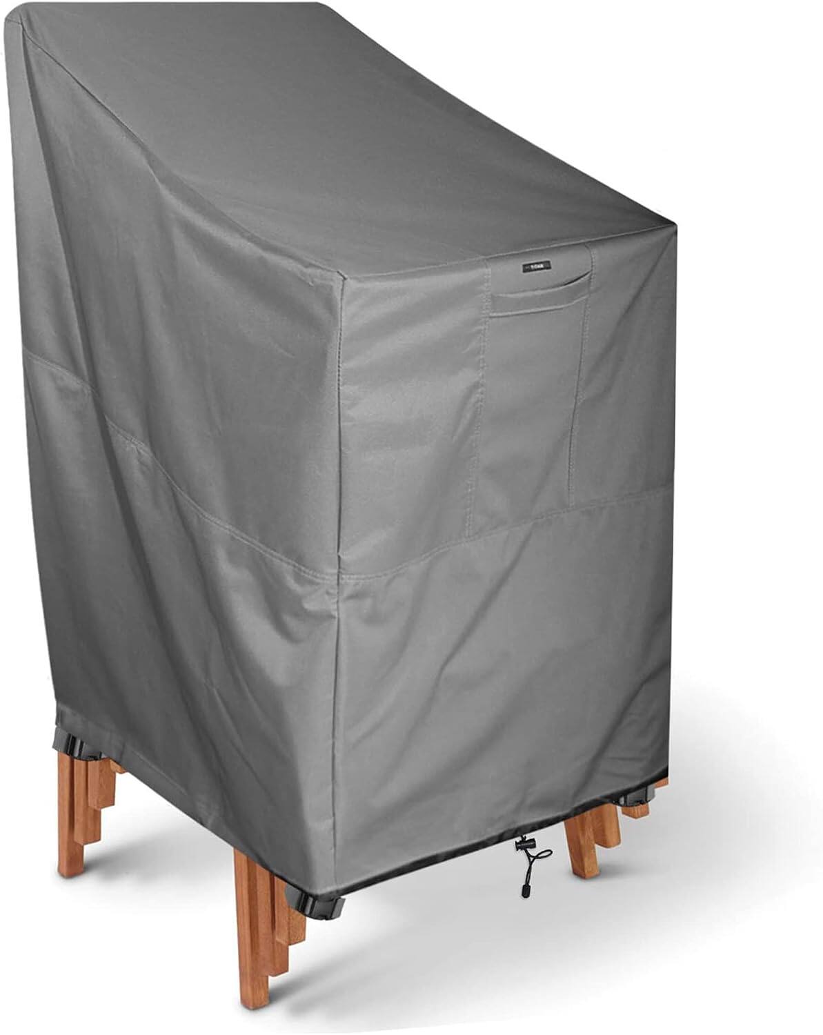 Back. KHOMO GEAR - Heavy Duty Stackable Chair Cover - Premium Outdoor Furniture Protector, Durable, Weatherproof, UV Resistant - Gray.