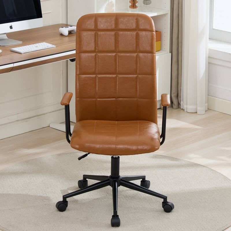 Alt View 1. HTUTWOO - Antique Black PU Leather High Back Office Chair, 360° Swivel Adjustable Desk Chair with Armrests for Home Office Study - Brown.