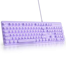 VEGA AUTOMOTIVE - Cute Quiet Wired Typewriter Light Up Backlit Pc Keyboards With Retro Round Keys Full Size For Office Computer - Purple