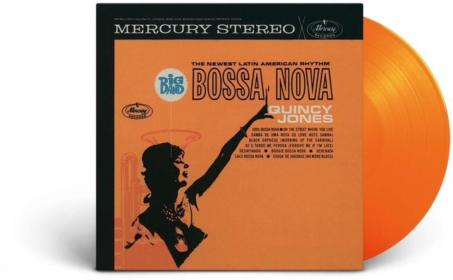 MERCURY STEREO  
Mercury RECORDS  
THE NEWEST LATIN AMERICAN RHYTHM  
BOSSA NOVA  
QUINCY JONES AND HIS BIG BAND BOSSA NOVA  

SOUL BOSSA NOVA (ON THE STREET WHERE YOU LIVE)  
SAMBA DE UMA NOTA SO (ONE NOTE SAMBA)  
BLACK ORPHEUS (MORNING OF THE CARNIVAL)  
SE E TARDE ME PERDOA (FORGIVE ME IF I'M LATE)  
DESAFINADO  
BOOGIE BOSSA NOVA  
SERENATA  
LALO BOSSA NOVA  
CHEGA DE SAUDADE (NO MORE BLUES)