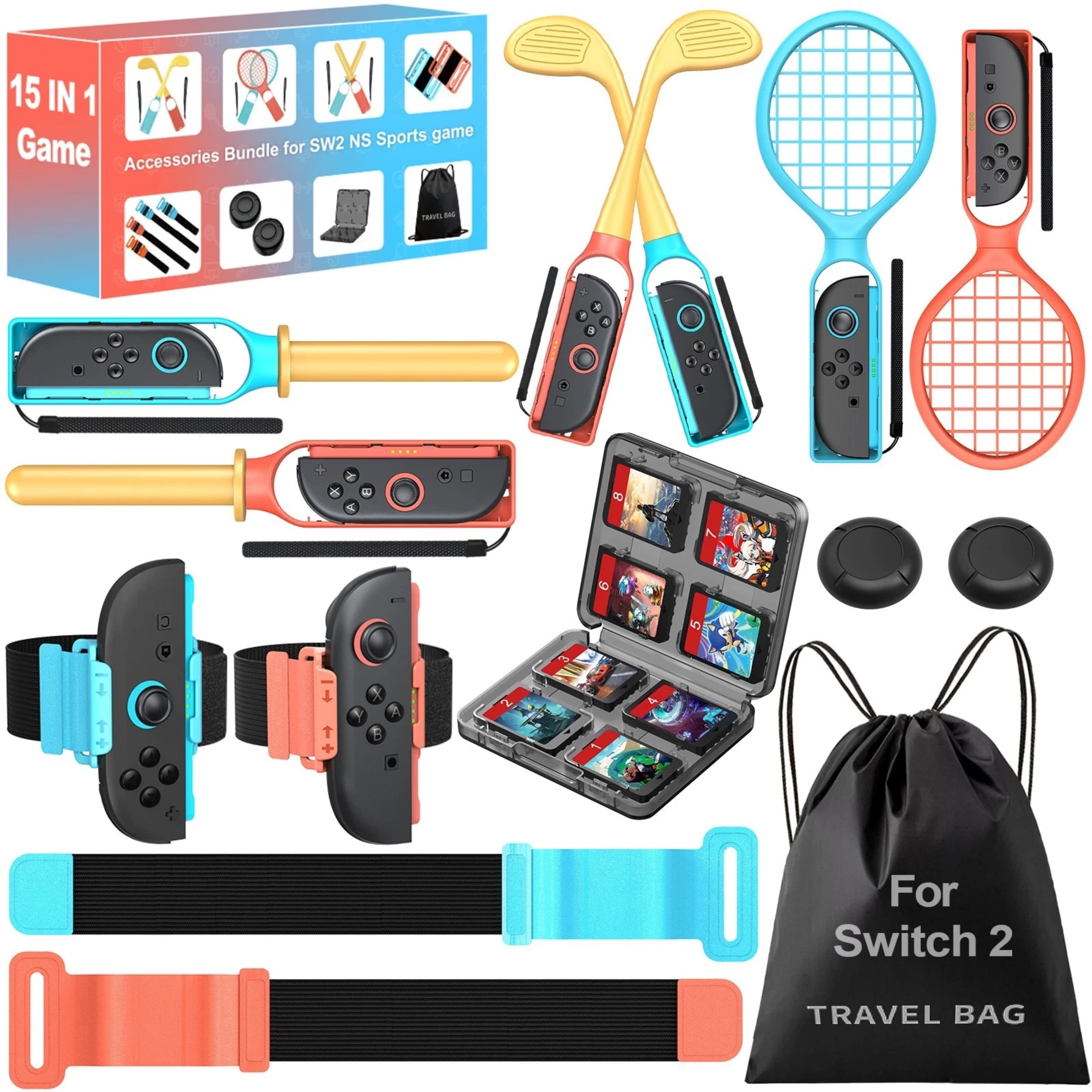 Kitcheniva - 15 in 1 Switch 2 Sports Bundle Accessories Kit For Nintendo Switch 2 Joy Con - Assorted
