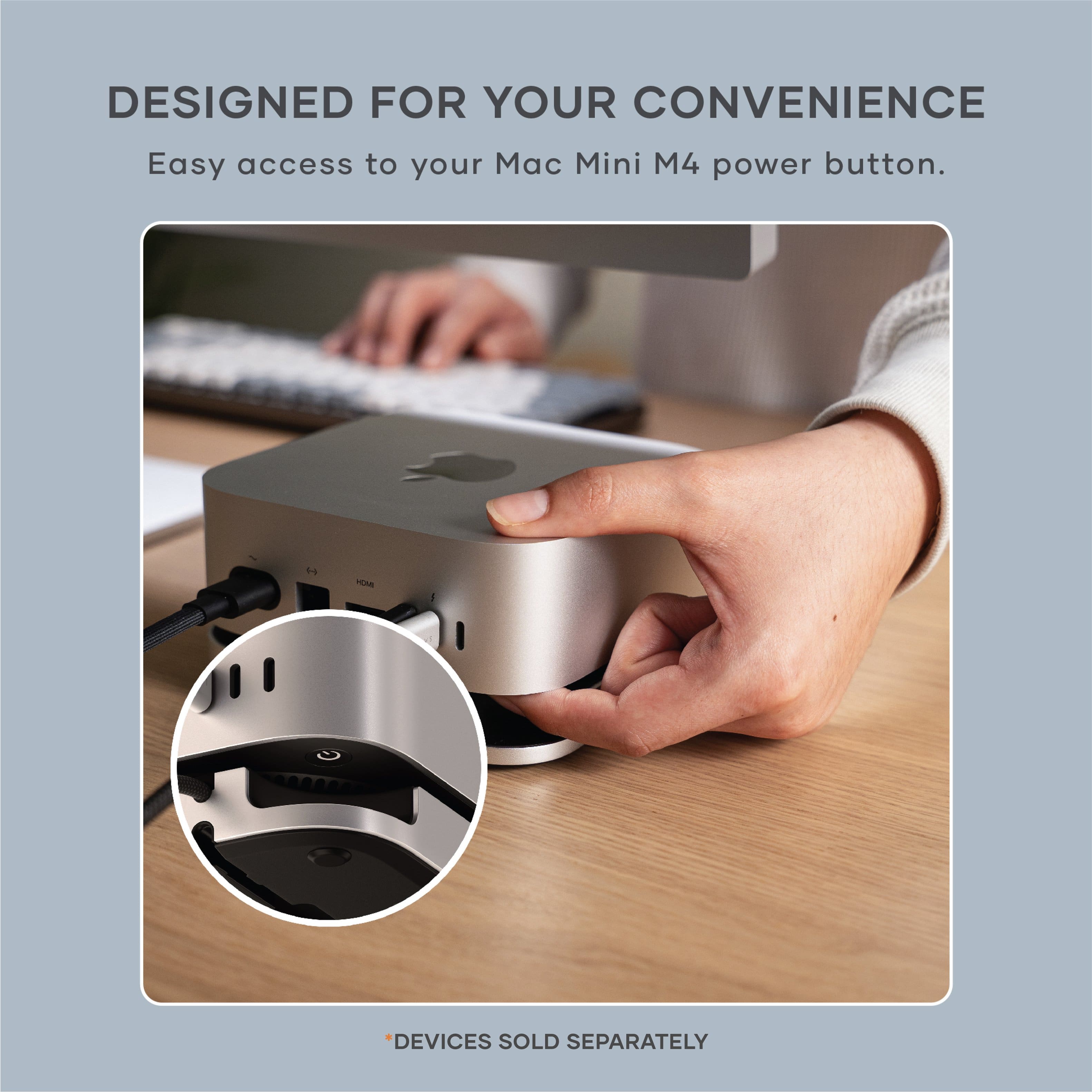 Designed for your convenience, the Mac Mini M4 power button is easily accessible.