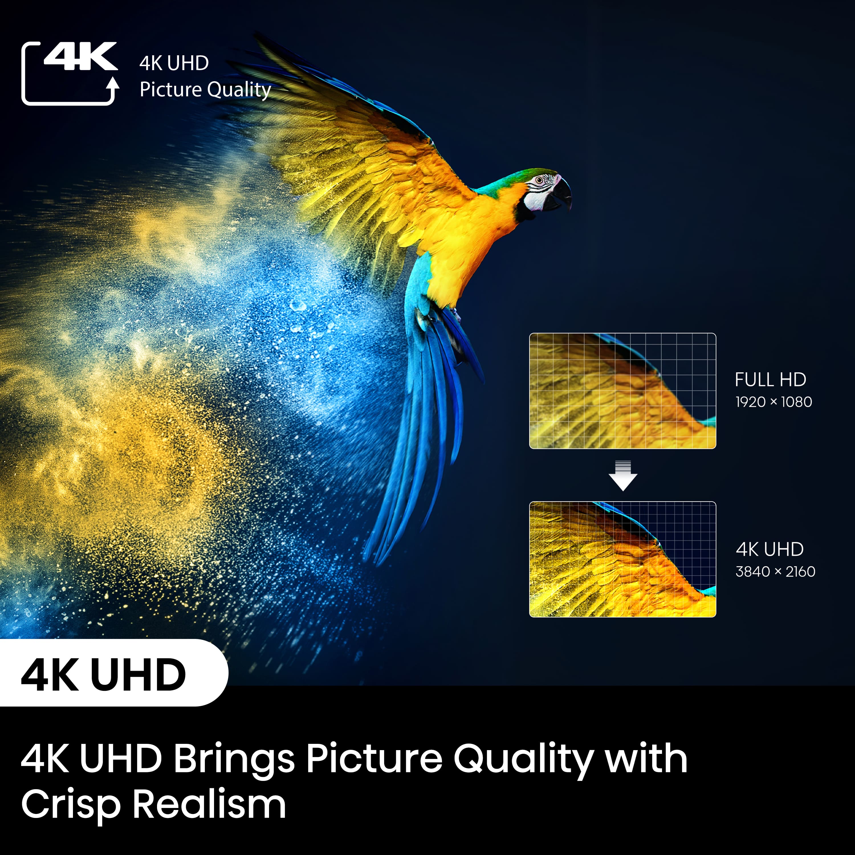 4K UHD brings picture quality with crisp realism.
