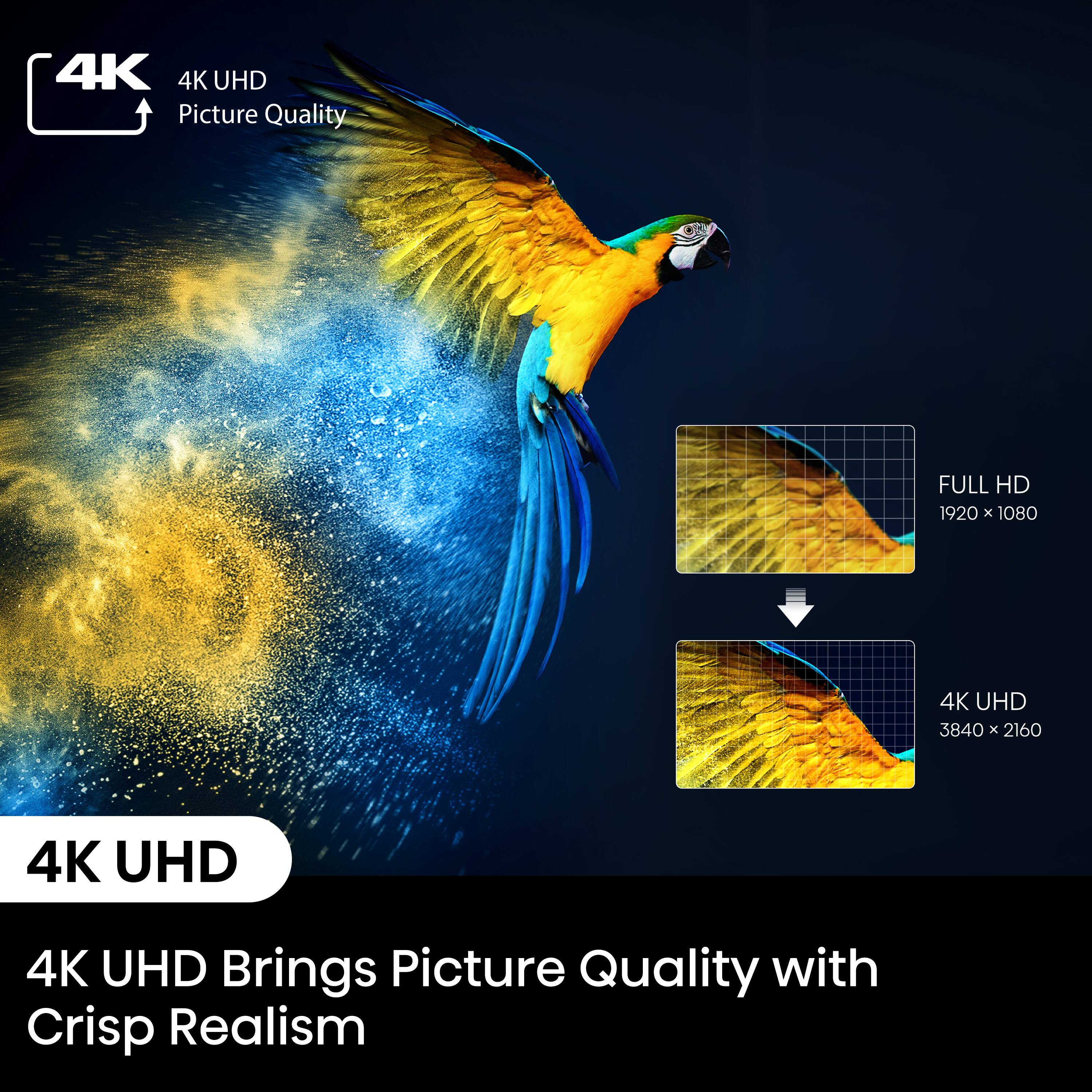 4K UHD brings picture quality with crisp realism.