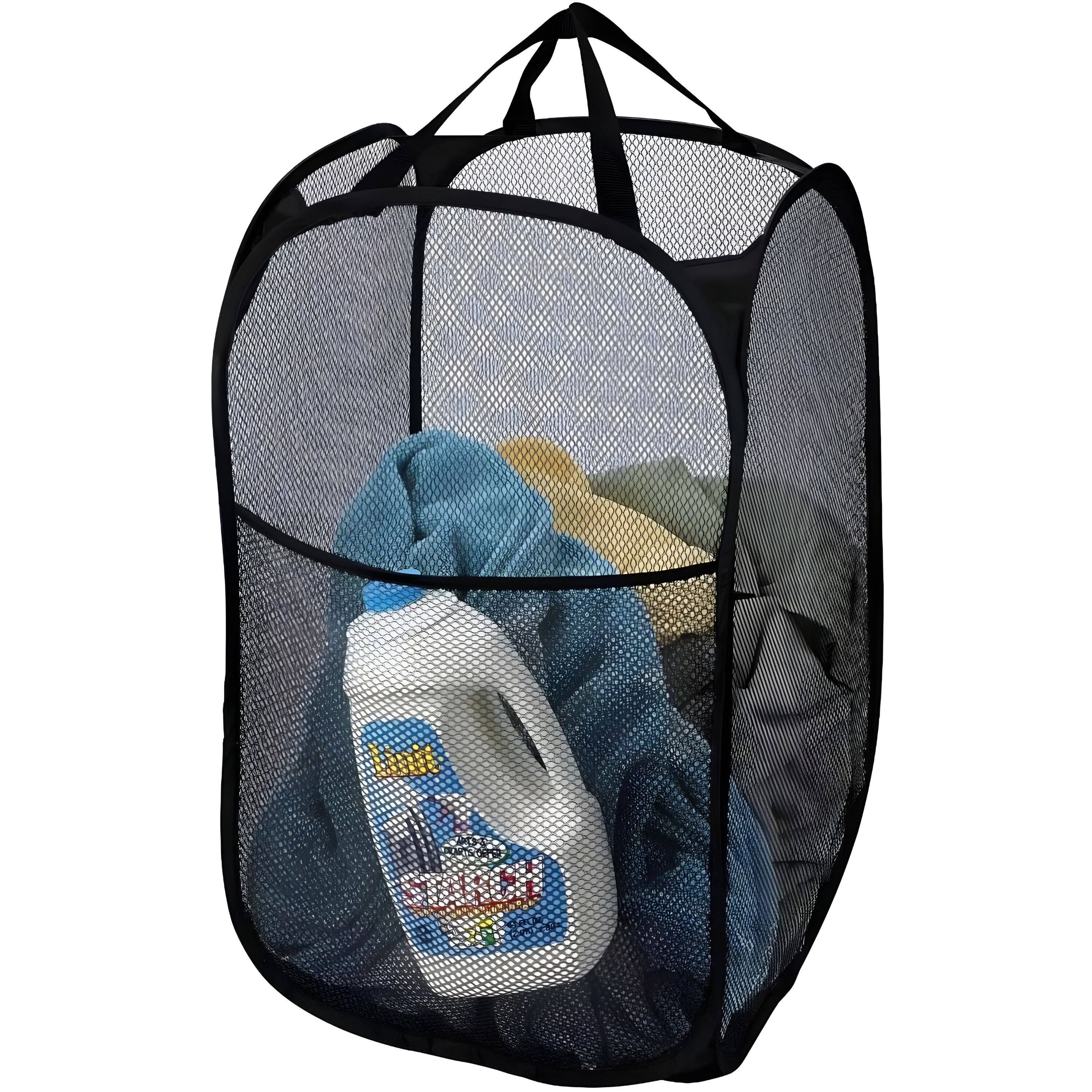 Left. Kitcheniva - Foldable Mesh Popup Laundry Hamper Black - Black.