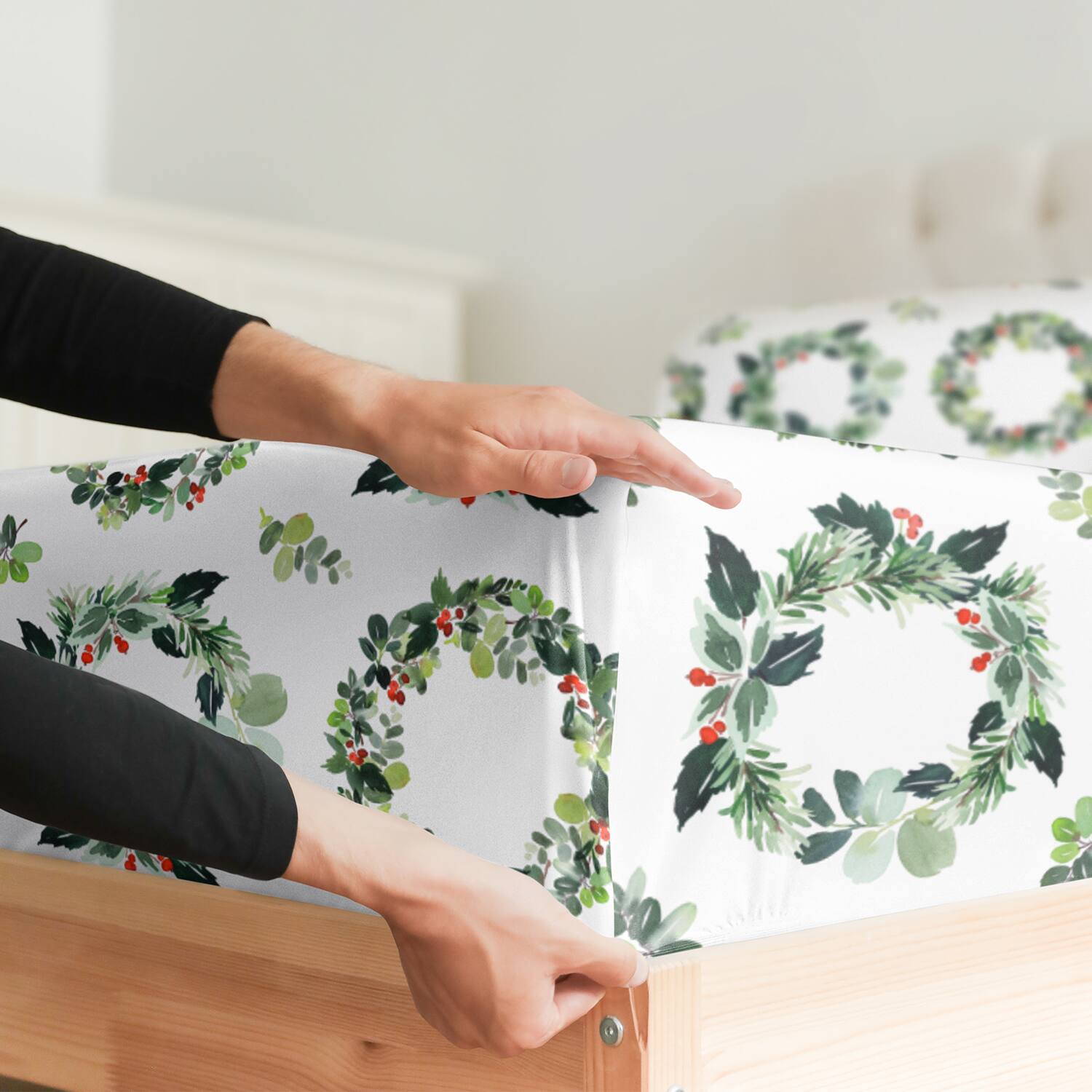 Back. CGK Linens - 4 Piece Christmas Pattern Sheet Set - Soft, Wrinkle-Resistant Holiday Bedding - Full - Wreaths.