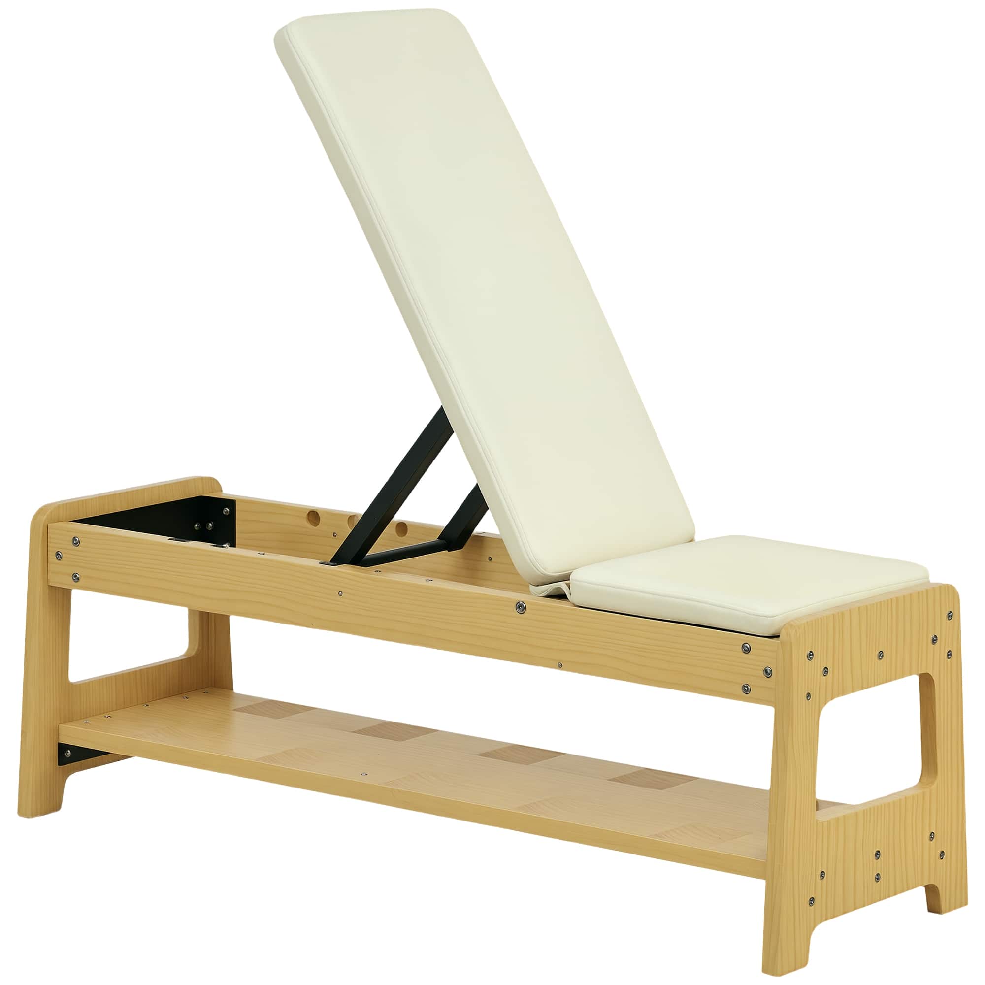 Soozier - Adjustable Weight Bench with Dumbbell Rack, Wooden Workout Bench - White