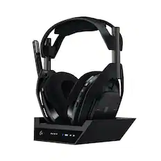 Front. Logitech - Astro A50 X LIGHTSPEED Wireless w/ PLAYSYNC Over-the-Ear Gaming Headset + Base Station for Xbox Series X|S, PS5, PC/MAC - Black.