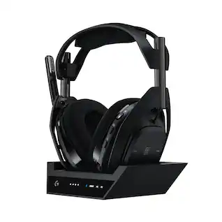 Front. Logitech - Astro A50 X LIGHTSPEED Wireless w/ PLAYSYNC Over-the-Ear Gaming Headset + Base Station for Xbox Series X|S, PS5, PC/MAC - Black.