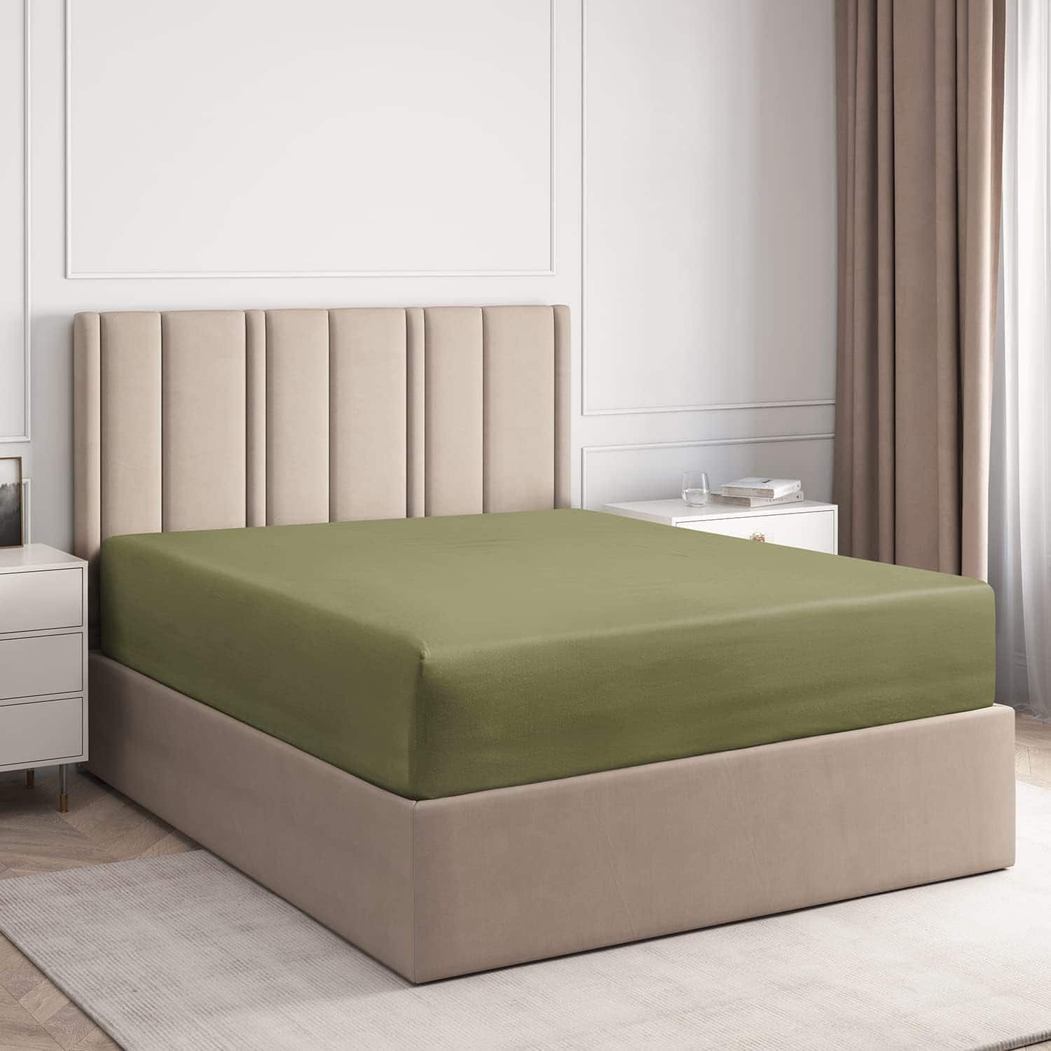 CGK Linens - 100% Cotton Sateen 400 TC Fitted Sheet Only - Deep Pocket for 8"-16" Mattresses - Twin - Sage Green