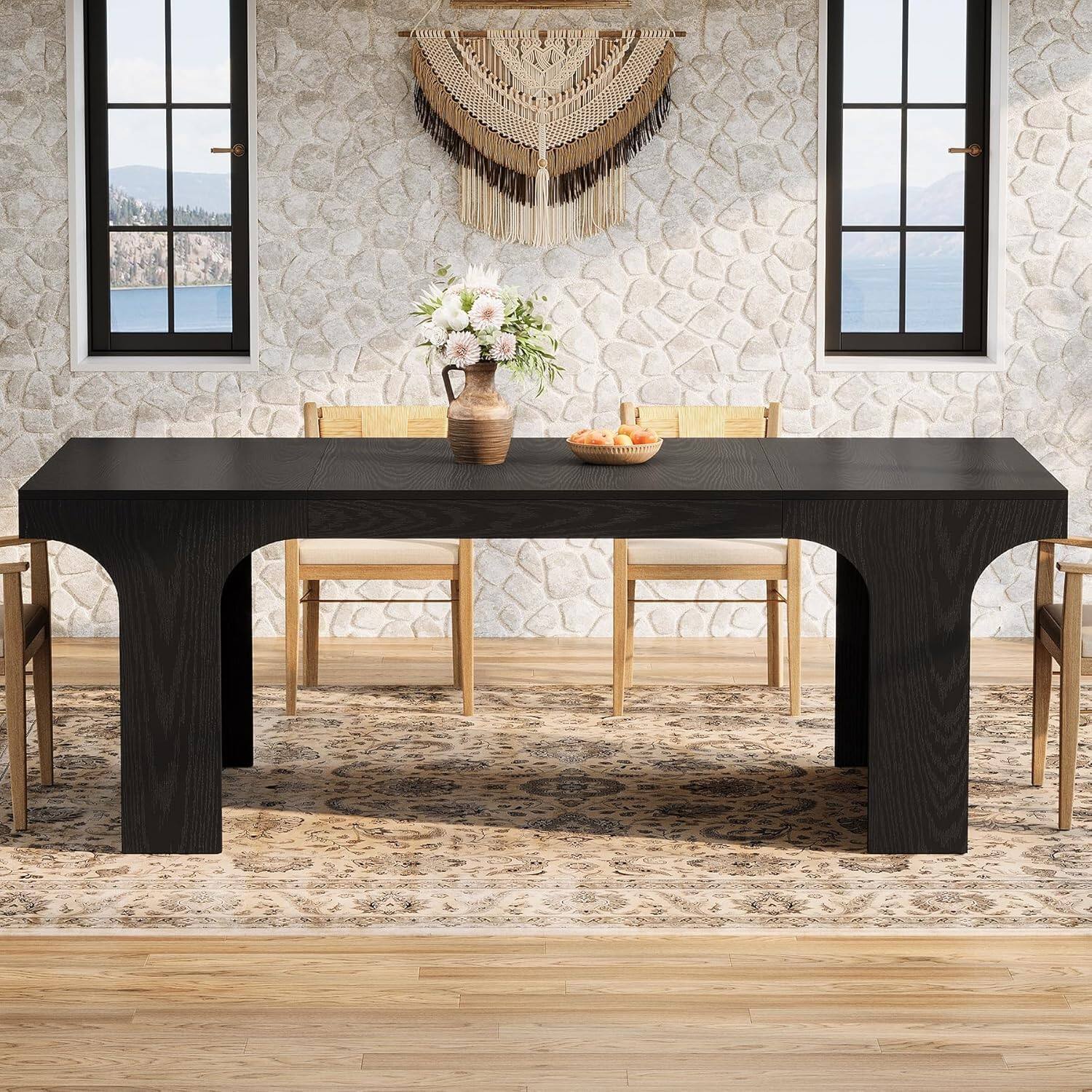 Left. Tribesigns - 71-Inch Farmhouse Dining Table with Arched Design for 6-8, Black - Black.