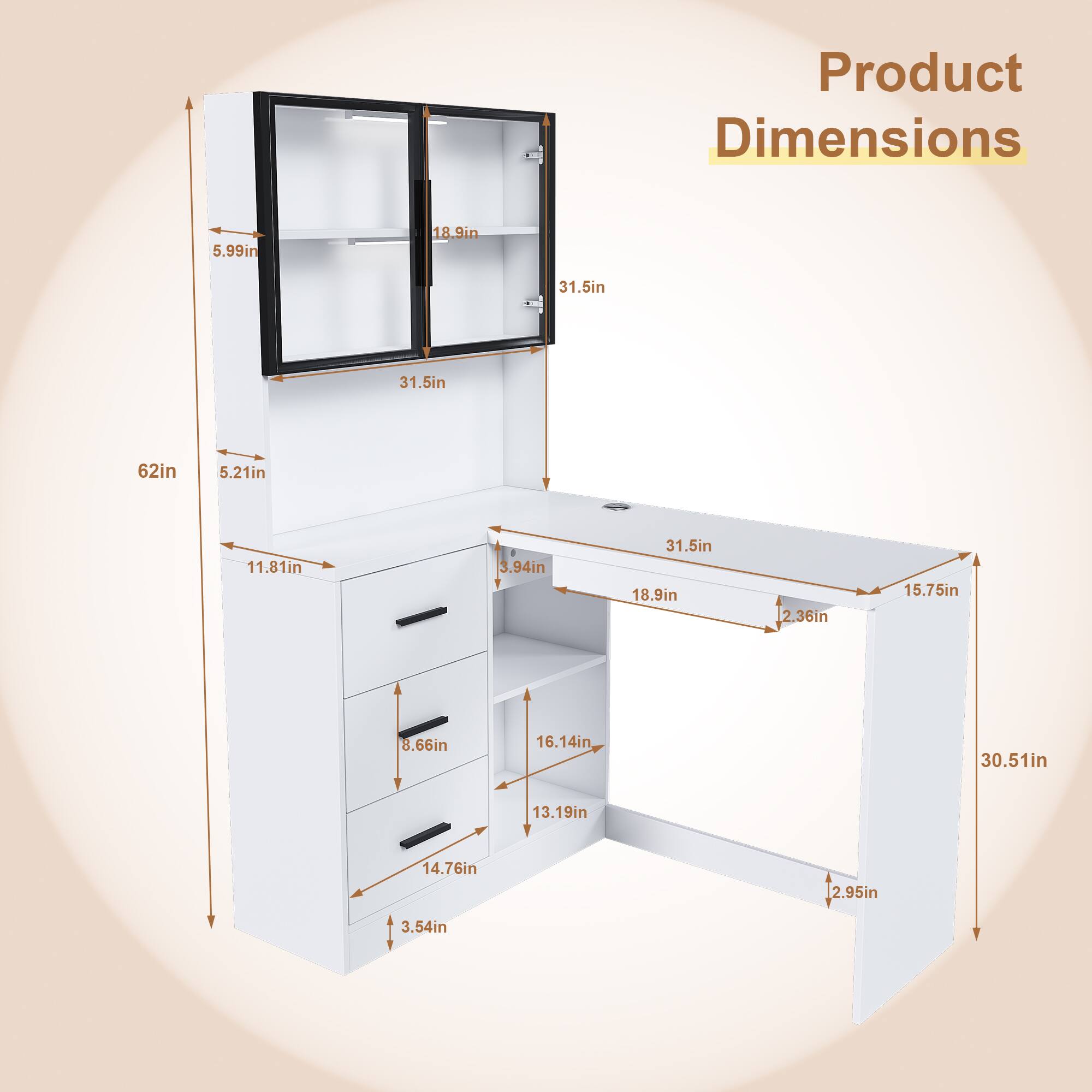 Product Dimensions

- Height: 62in
- Width: 31.5in
- Depth: 31.5in
- Shelf Height: 18.9in
- Shelf Depth: 18.9in
- Drawer Height: 8.66in
- Drawer Depth: 14.76in
- Drawer Width: 11.81in
- Cabinet Height: 30.51in
- Cabinet Width: 31.5in
- Cabinet Depth: 15.75in
- Door Height: 5.99in
- Door Width: 31.5in
- Door Thickness: 2.36in
- Drawer Pull Height: 3.94in
- Drawer Pull Width: 3.54in
- Cabinet Side Thickness: 2.95in
- Cabinet Side Height: 16.14in
- Cabinet Side Width: 13.19in
- Cabinet Side Depth: 18.9in
- Cabinet Side Thickness: 2.36in
- Cabinet Side Height: 15.75in
-