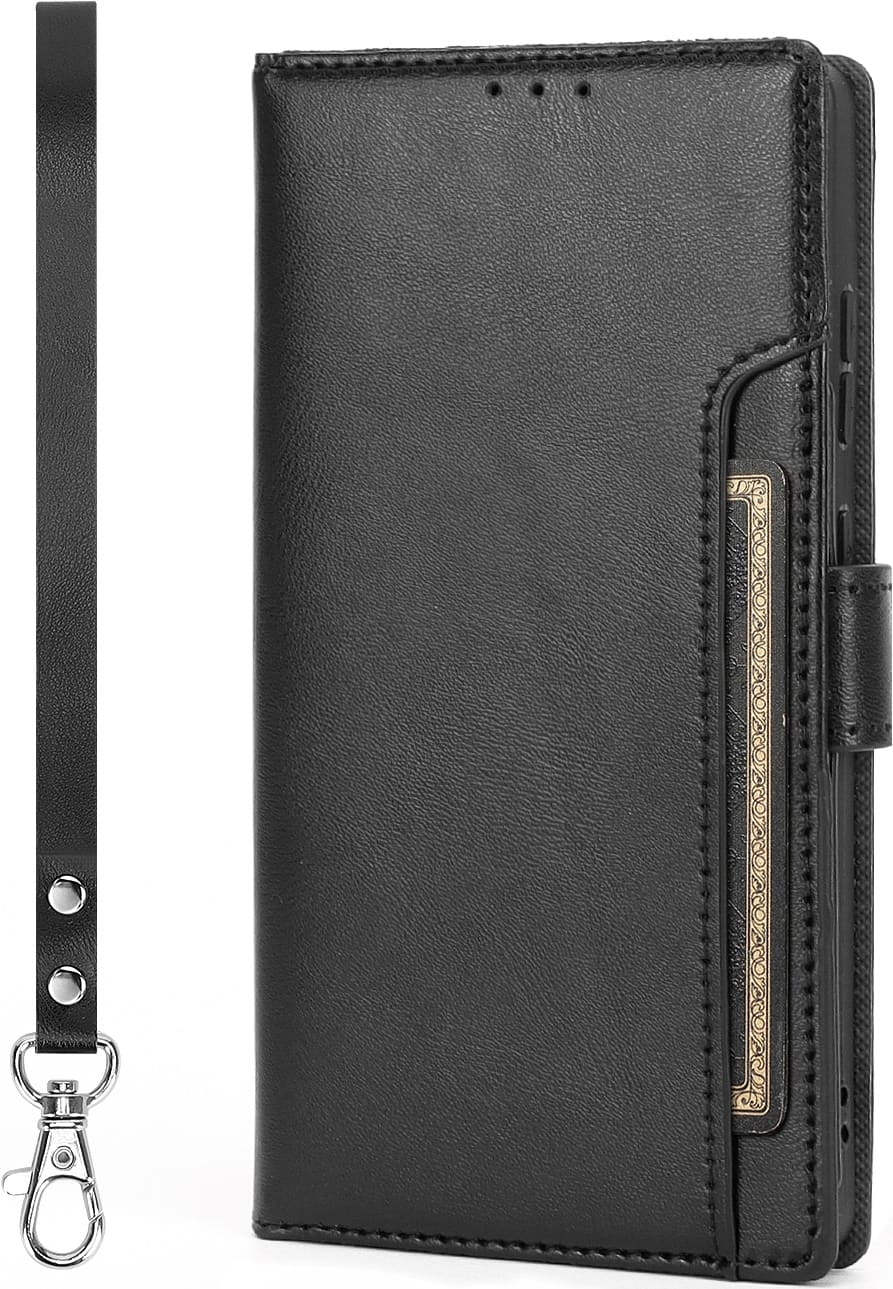 Left. SaharaCase - Indy Series Leather Folio Wallet Case for Samsung Galaxy S25 Ultra - Scorpion Black.
