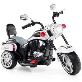 Costway - 3 Wheel Kids Ride On Motorcycle 6V Battery Powered Electric Toy Police - Black+White