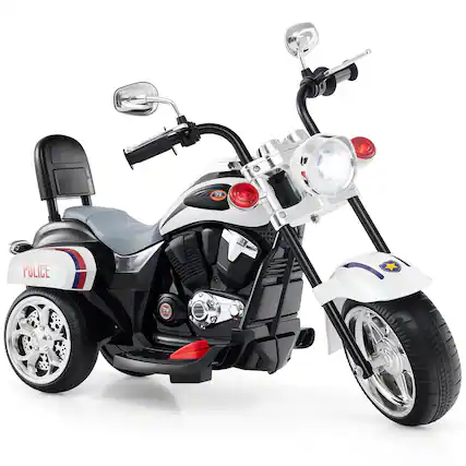 Front. Costway - Costway 3 Wheel Kids Ride On Motorcycle 6V Battery Powered Electric Toy Police - Black+White.