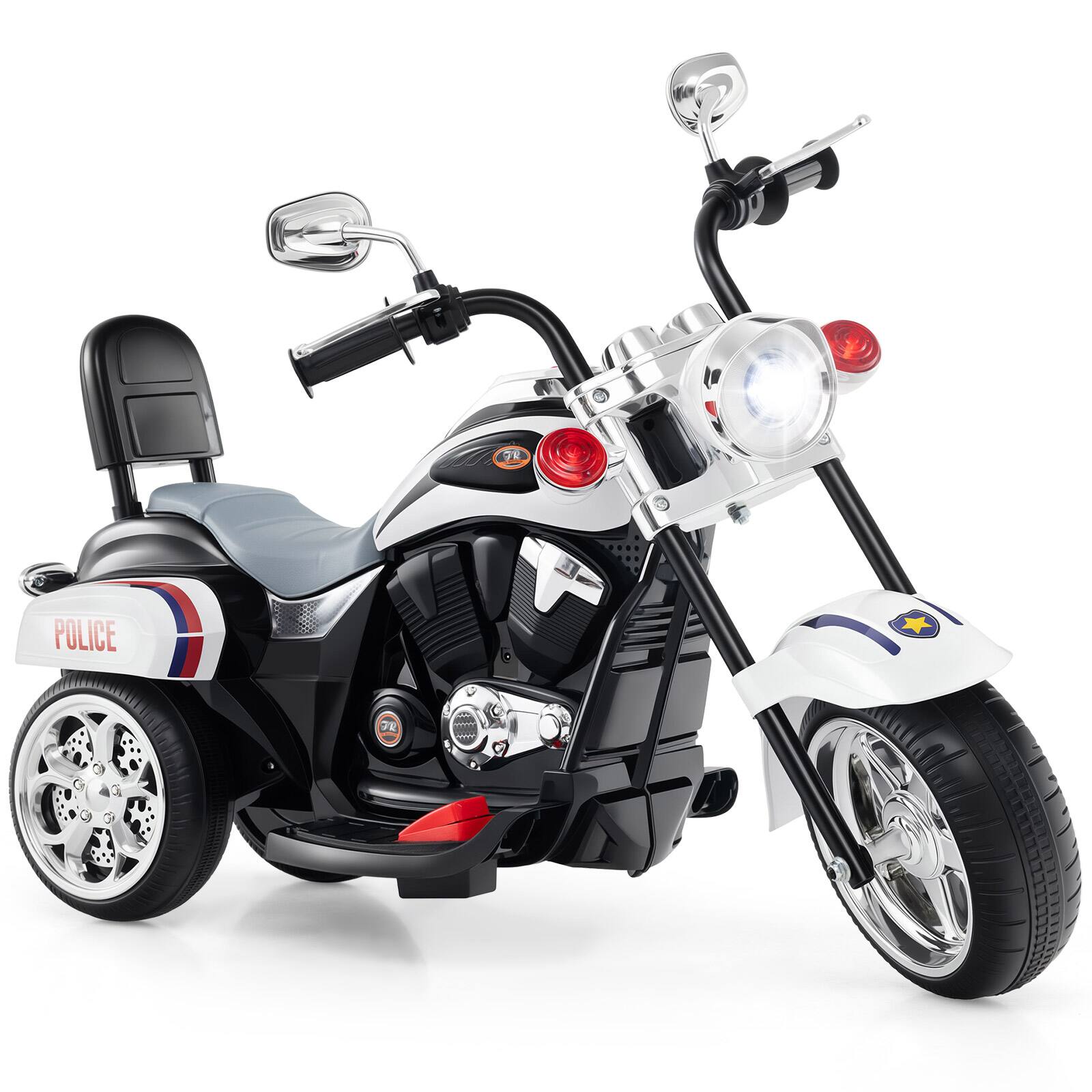 Front. Costway - Costway 3 Wheel Kids Ride On Motorcycle 6V Battery Powered Electric Toy Police - Black+White.