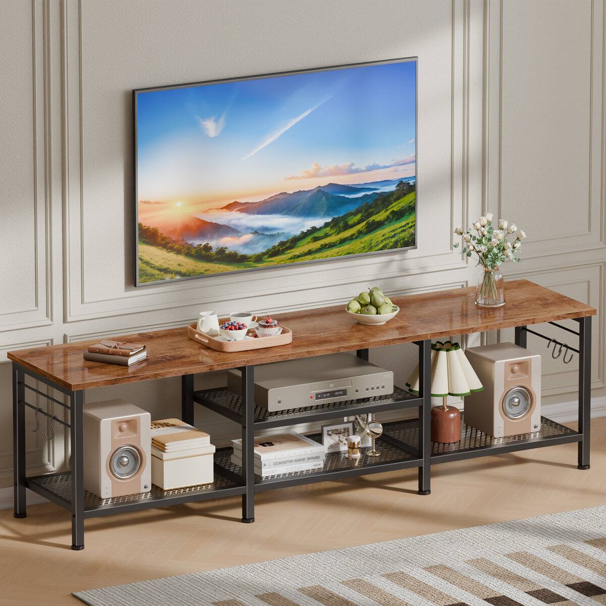 Alt View 1. Furnulem - TV Stand Media Console Table Entertainment Center with Open Storage Shelves Soundbar Shelf for Living Room - Brown.