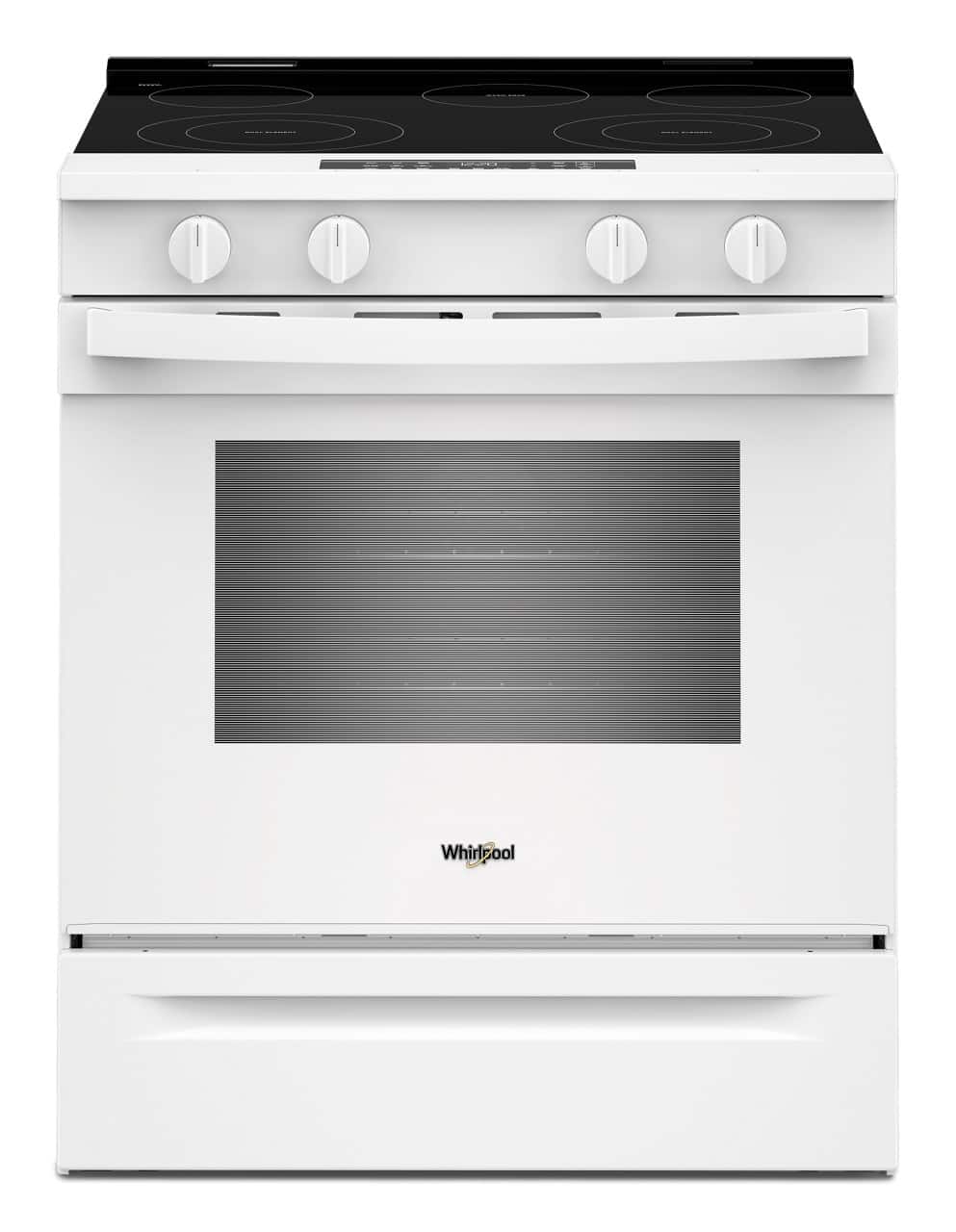 Front. Whirlpool - 30 in. Wide 5 element 5.3 cu. ft. Slide-In Electric Range with No Preheat and Slow Cook Modes - White.